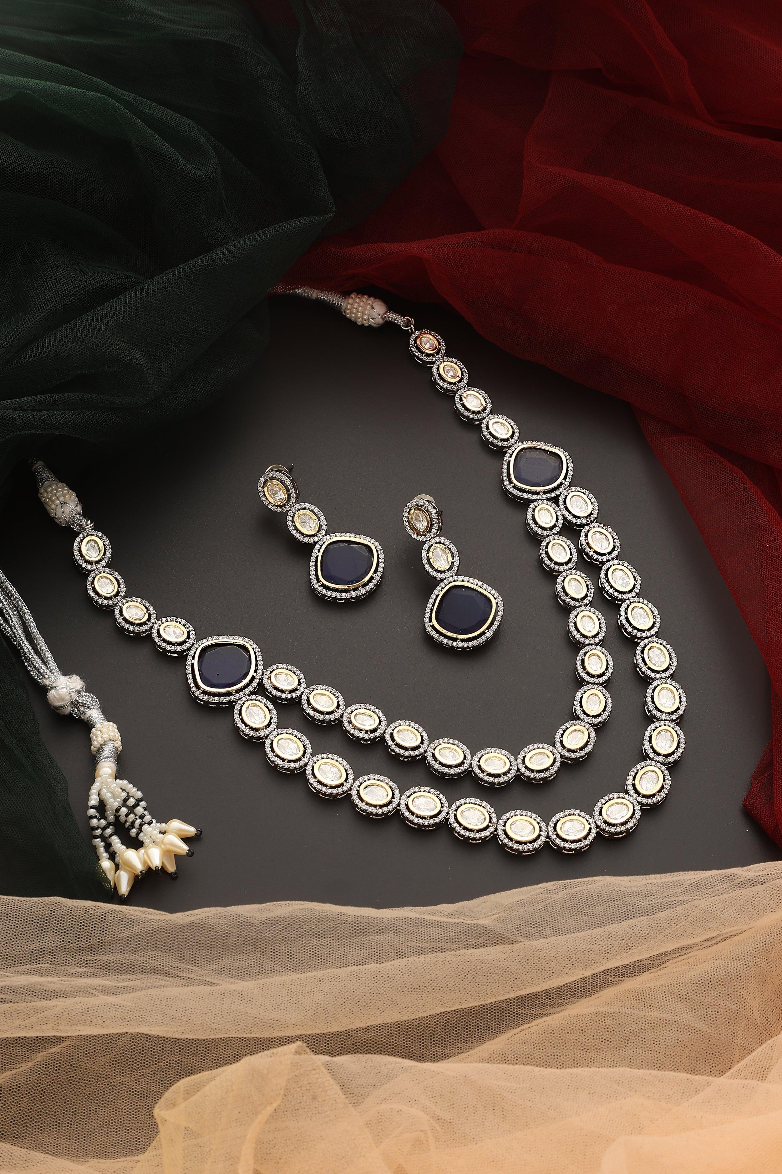 Sapphire Symphony Polki Necklace set - Dyulokha