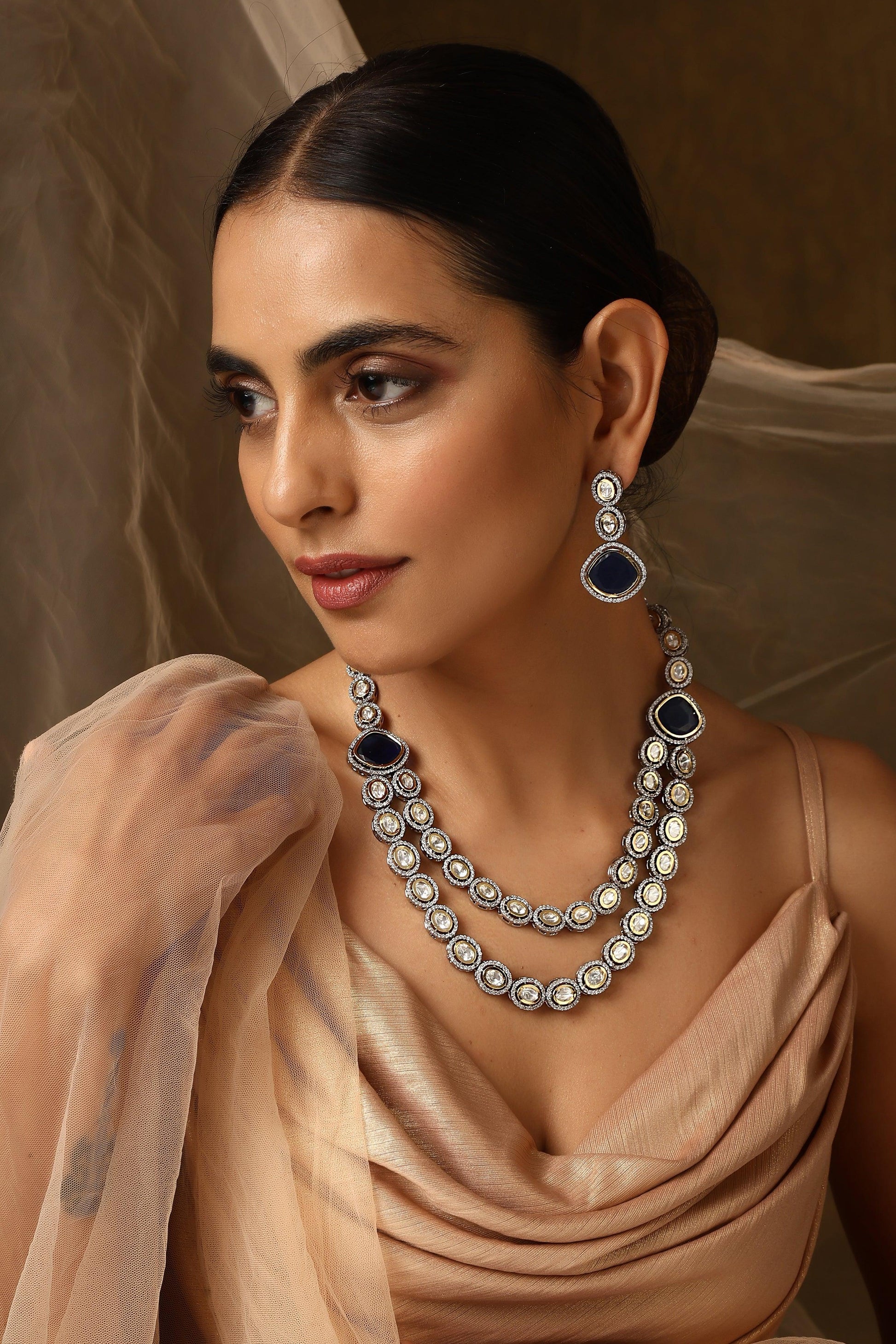 Sapphire Symphony Polki Necklace set - Dyulokha