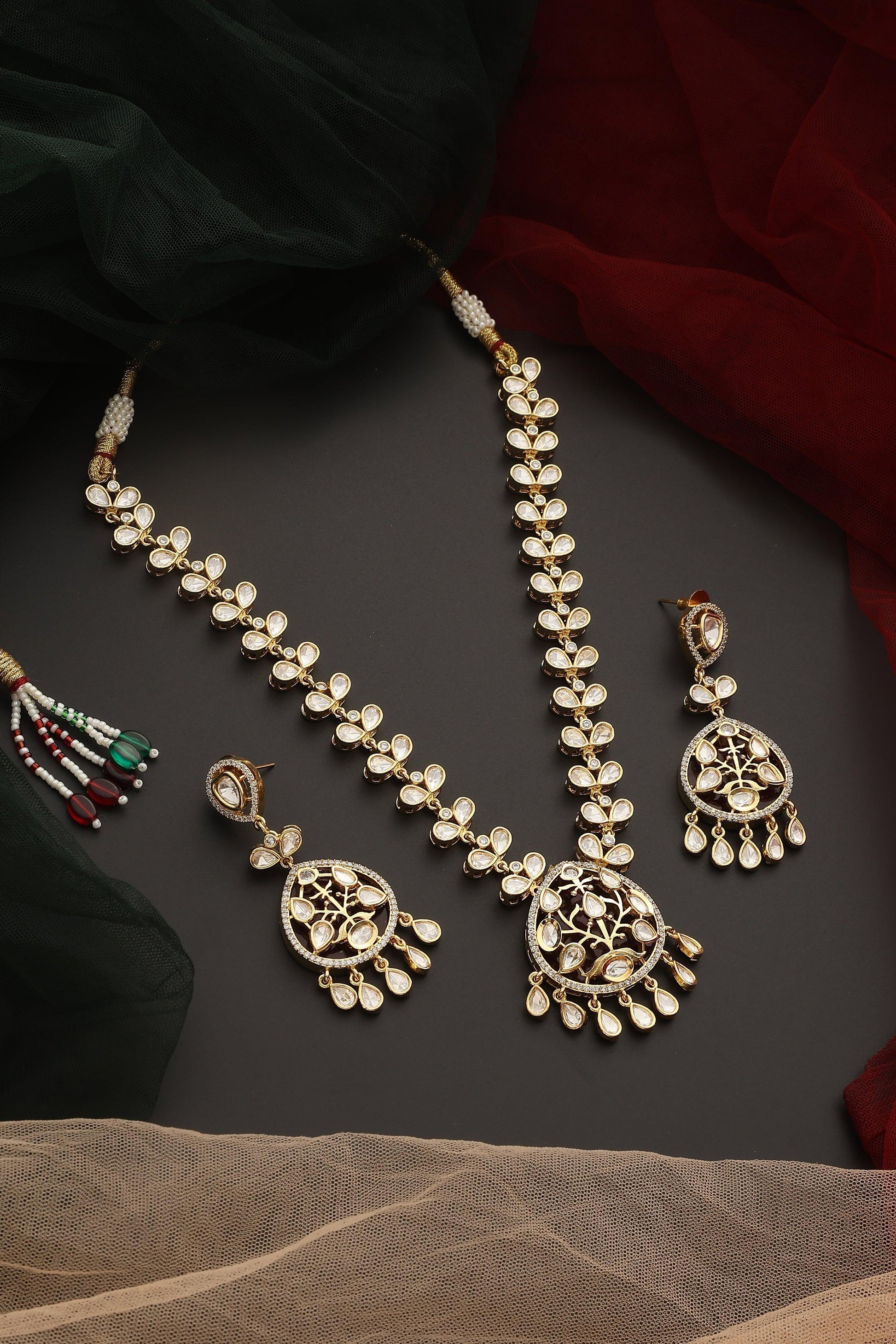 Ruby-Hued Polki Necklace set - Dyulokha