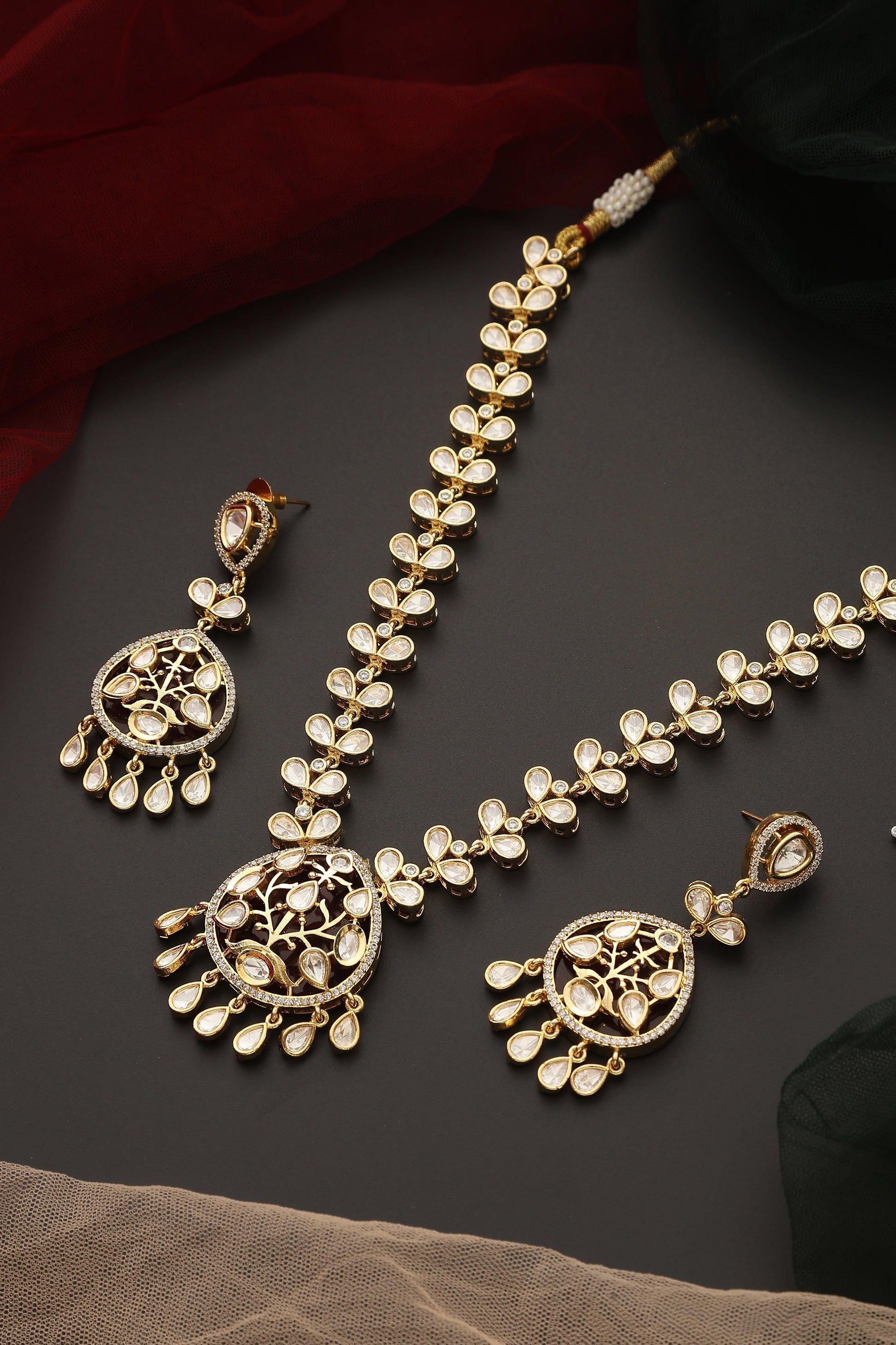 Ruby-Hued Polki Necklace set - Dyulokha
