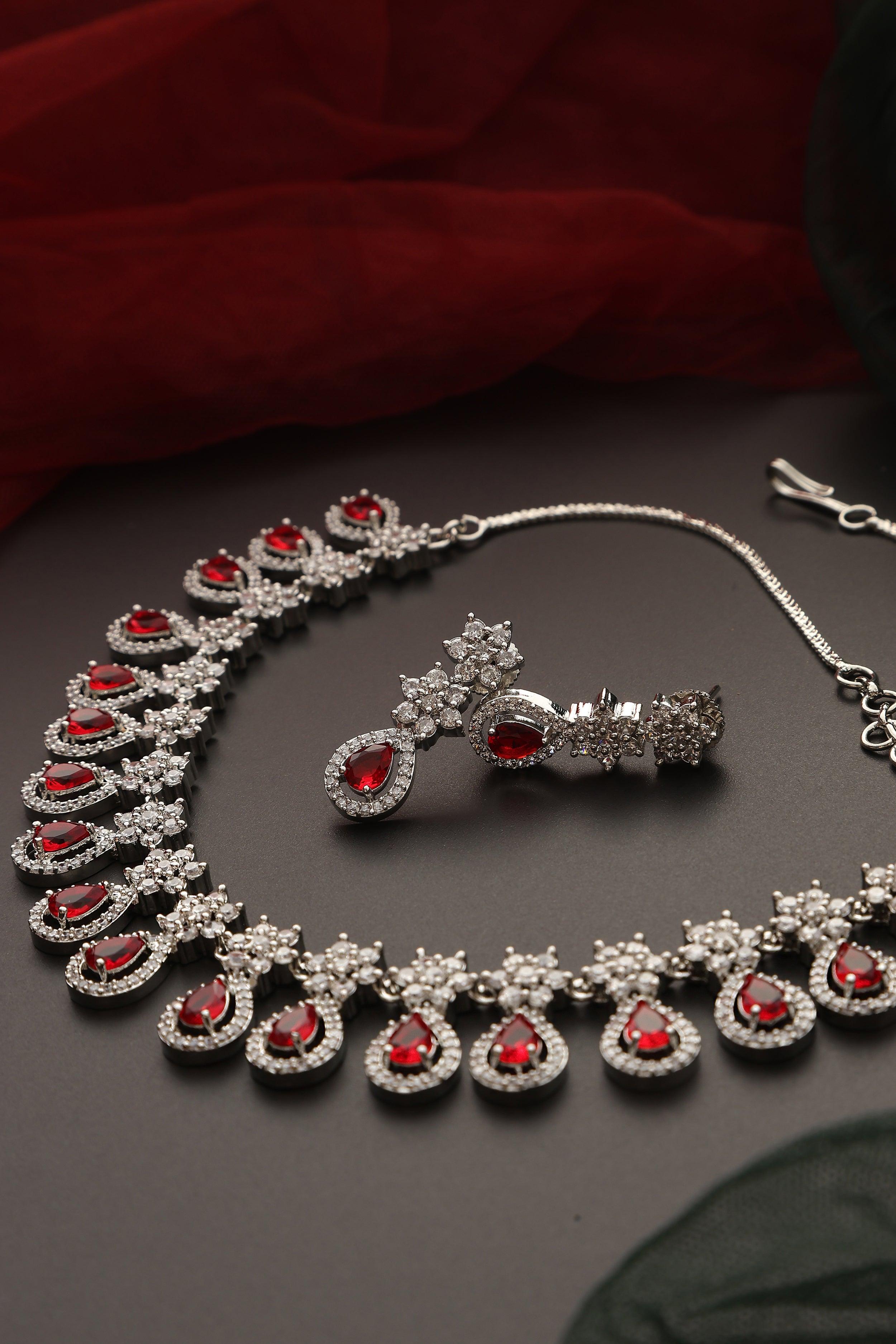 Ruby Radiance Zirconia Necklace Set - Dyulokha