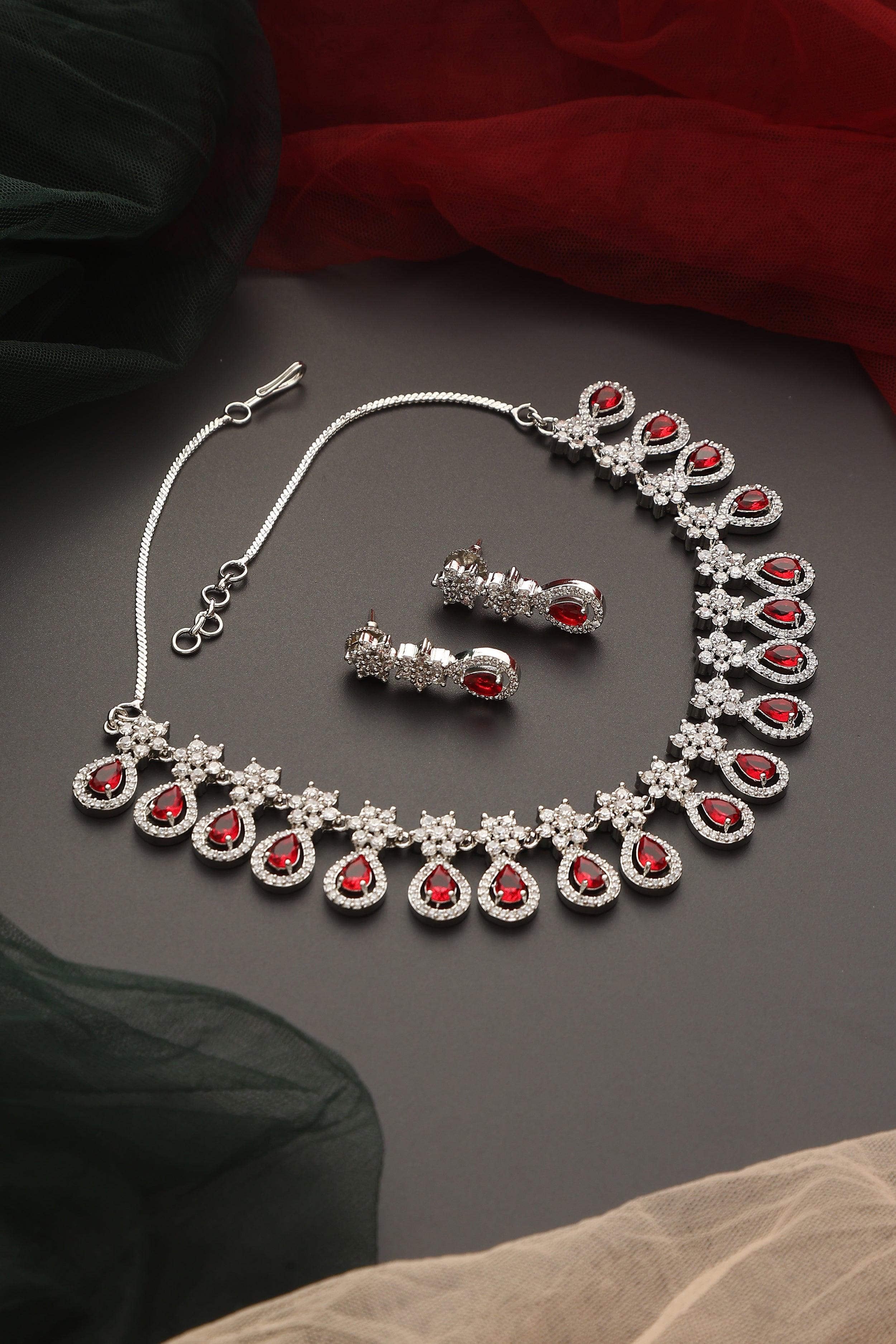 Ruby Radiance Zirconia Necklace Set - Dyulokha
