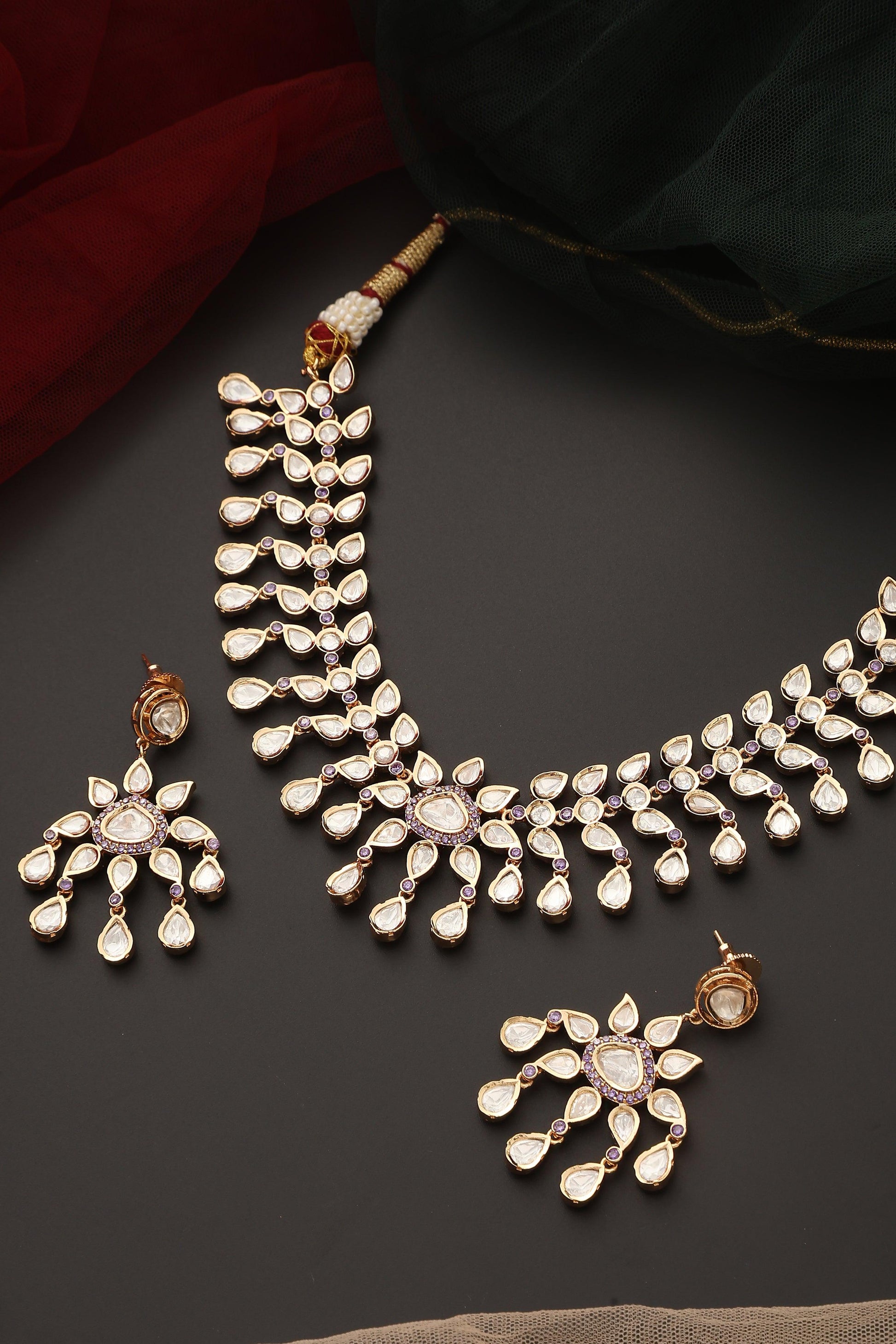 Lavender Elegance Polki Necklace Set - Dyulokha