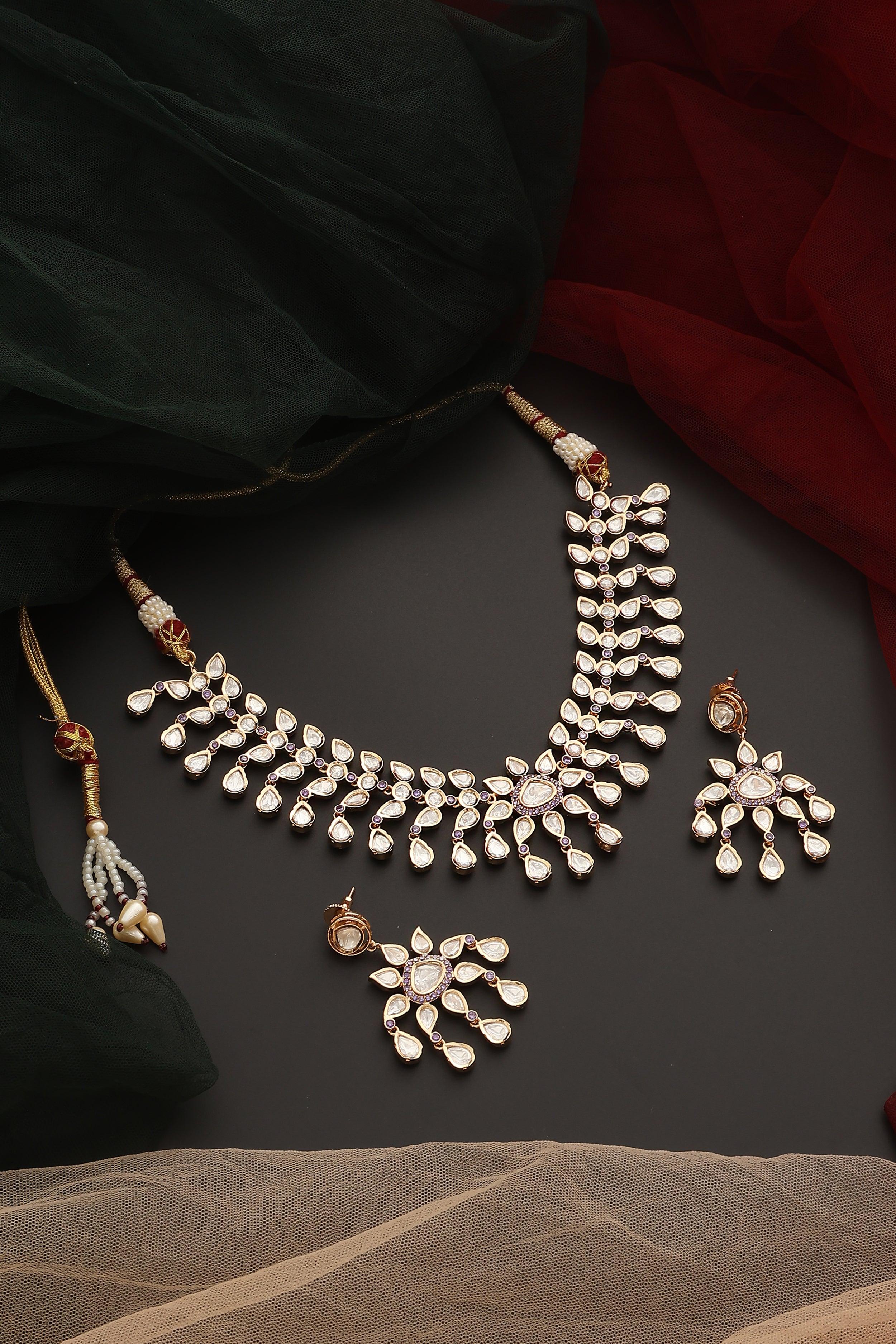 Lavender Elegance Polki Necklace Set - Dyulokha