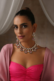Crimson Charm Polki Necklace Set - Dyulokha