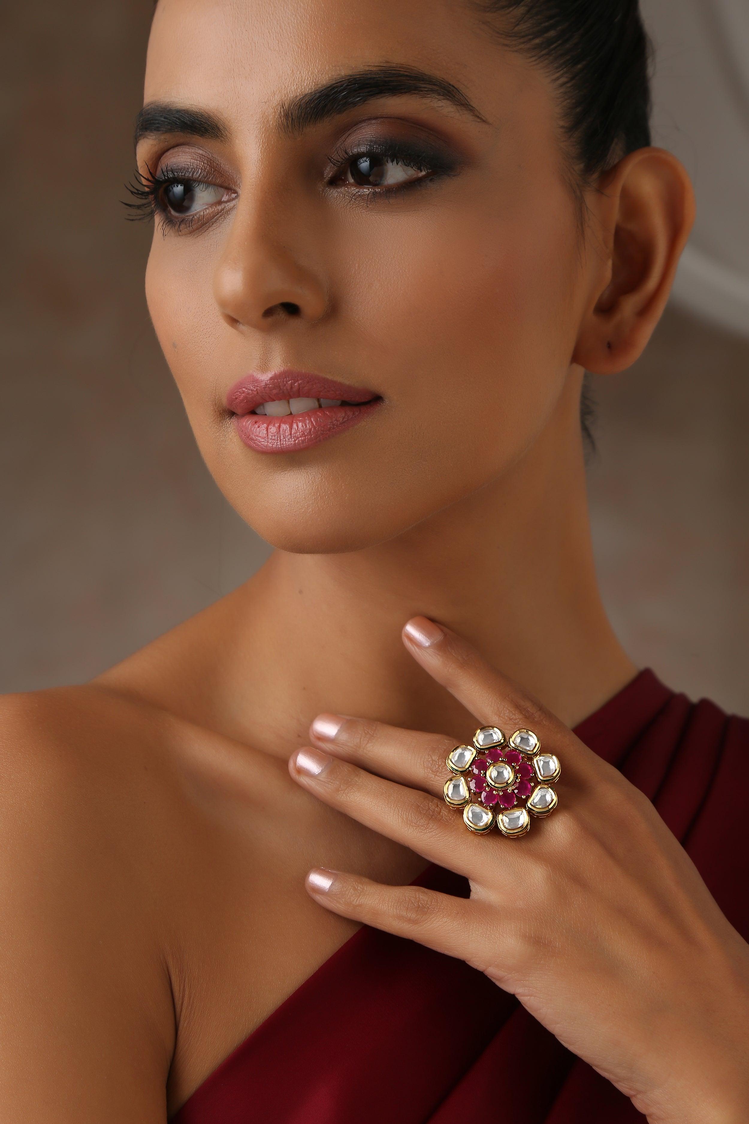 Scarlet Splendor Kundan Ring - Dyulokha