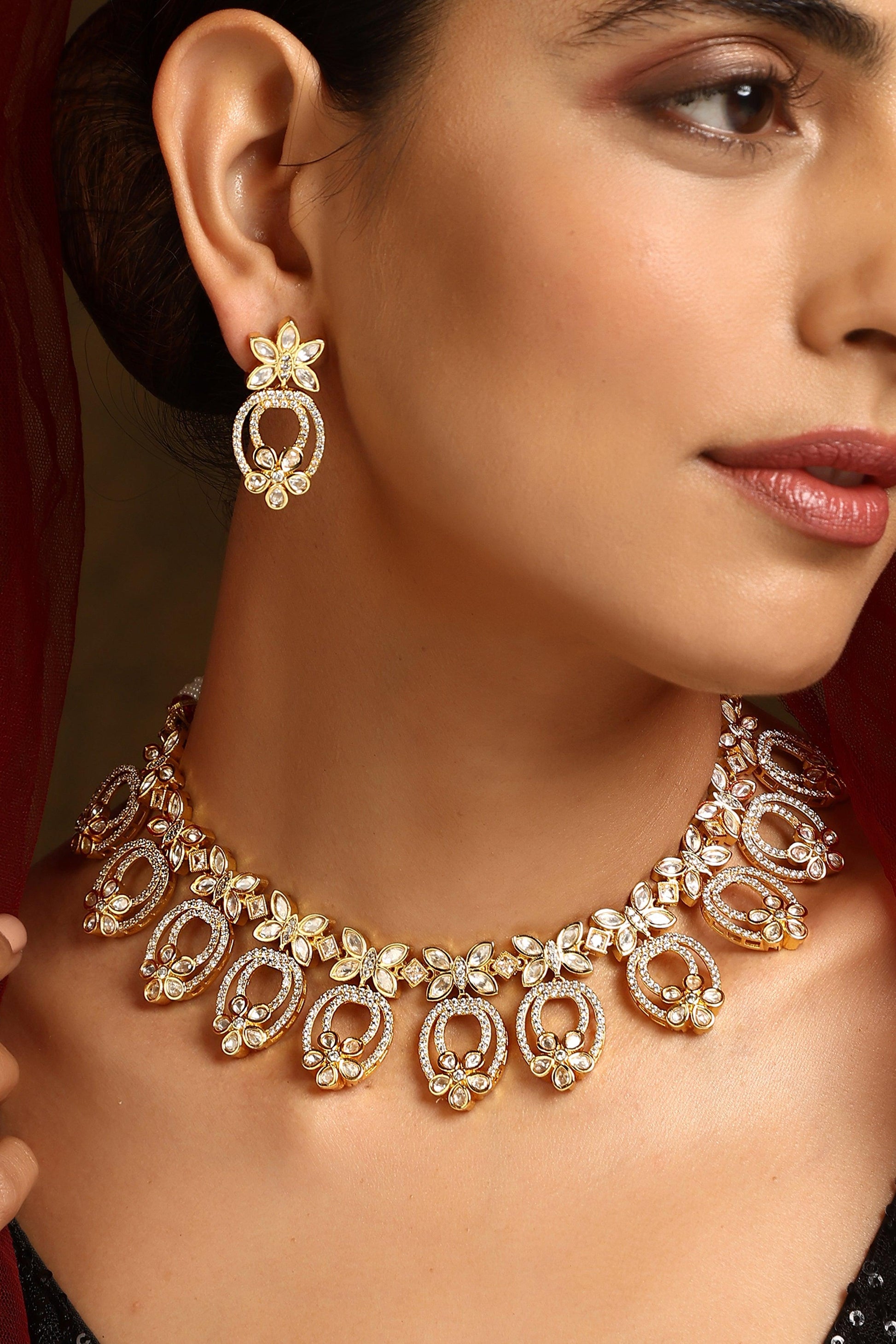 Gilded Opulence Polki Necklace Set - Dyulokha