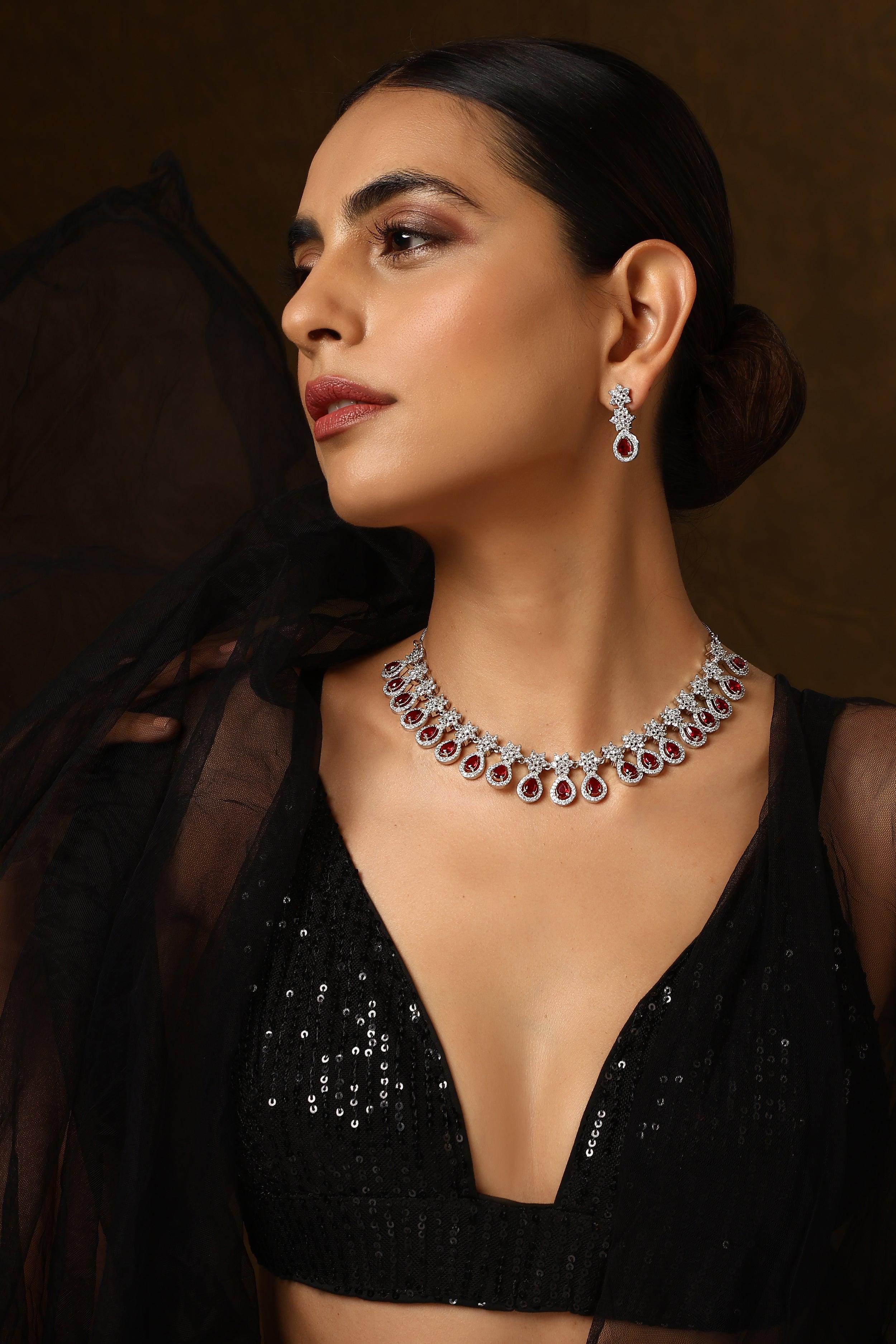 Ruby Radiance Zirconia Necklace Set - Dyulokha