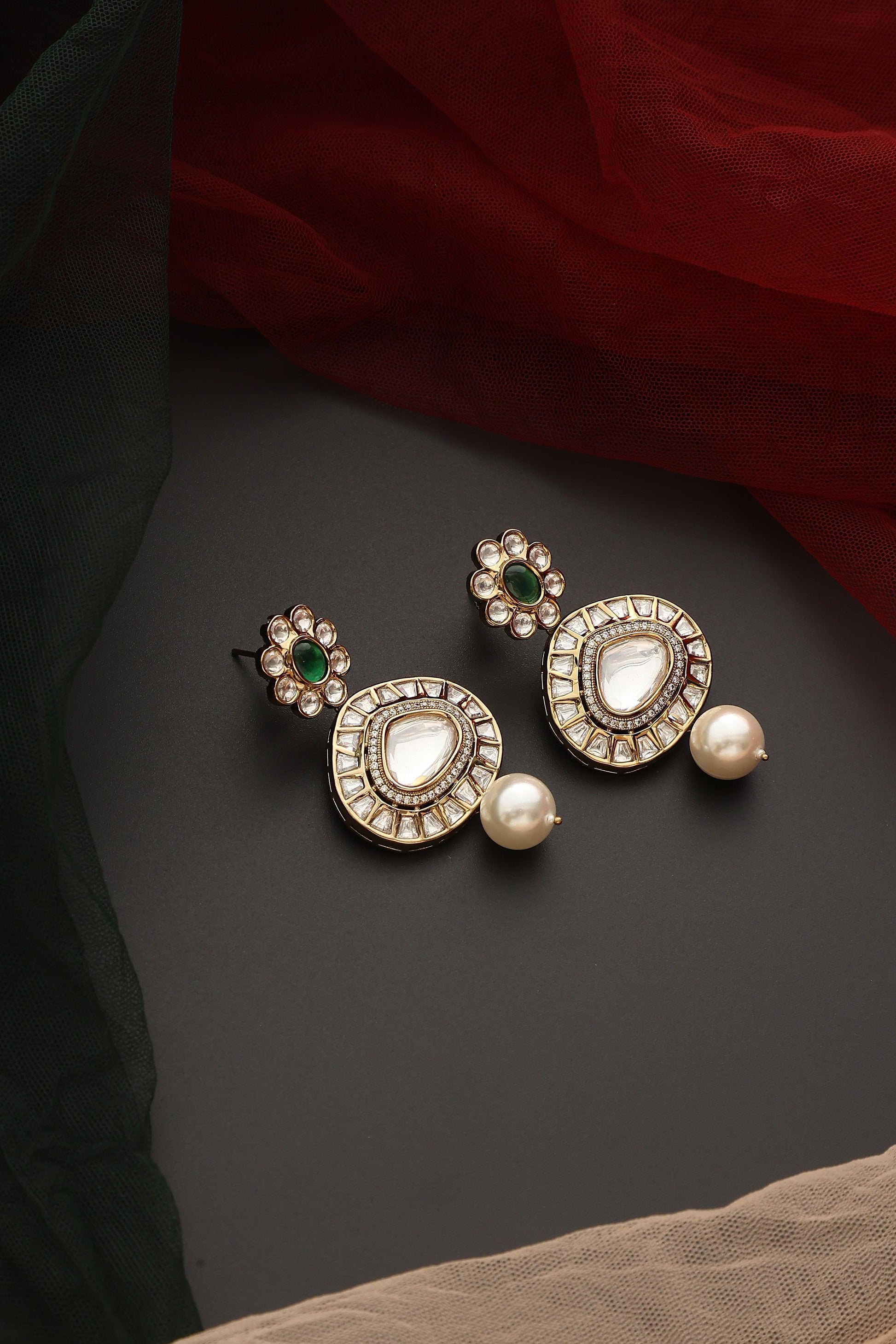 Emerald Cascade Polki Dangler Earrings - Dyulokha