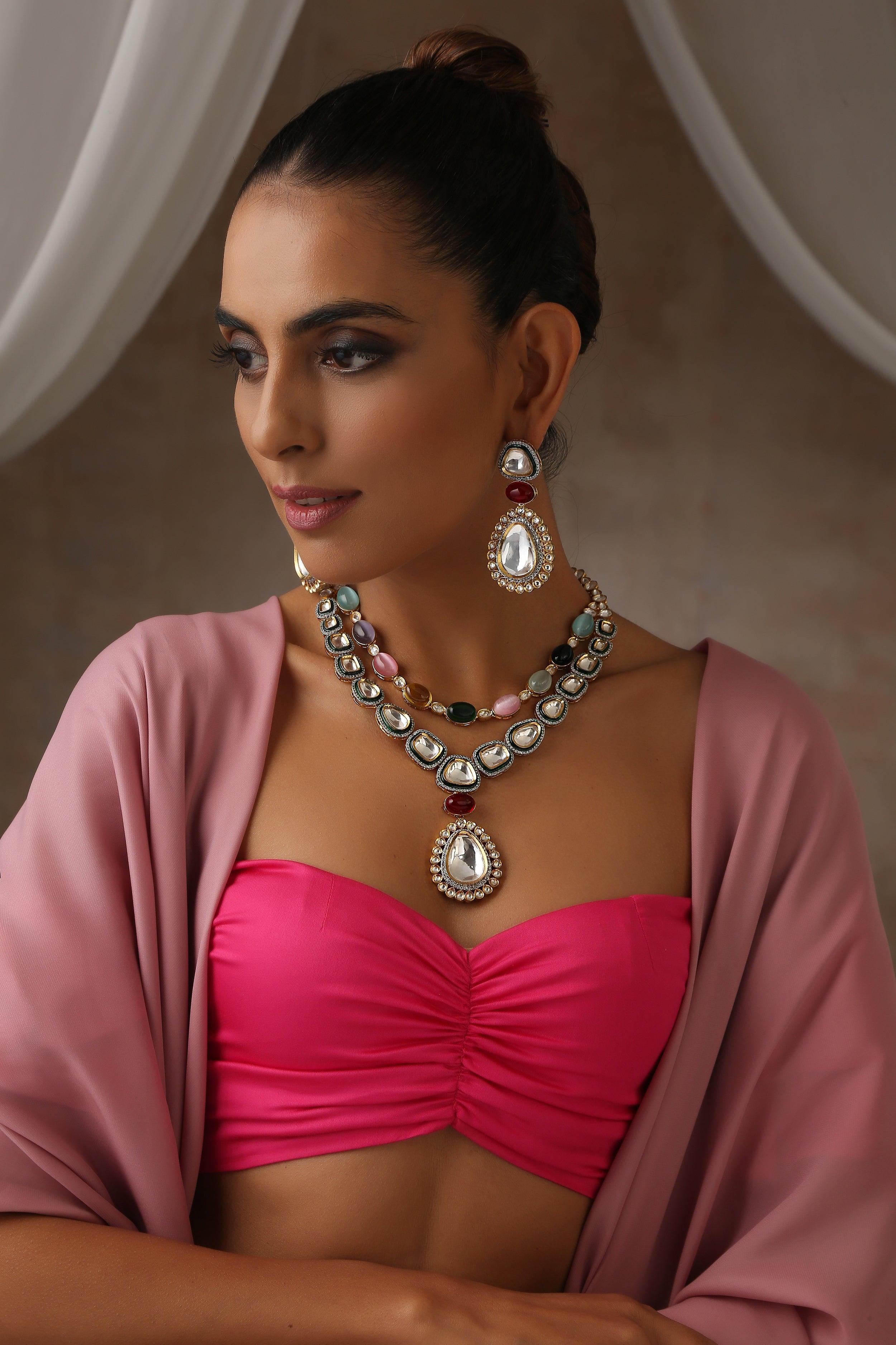 Vibrant Splendor Multicolour Layered Necklace Set - Dyulokha