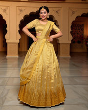 Semi Stitched Gold Zari Half Saree
