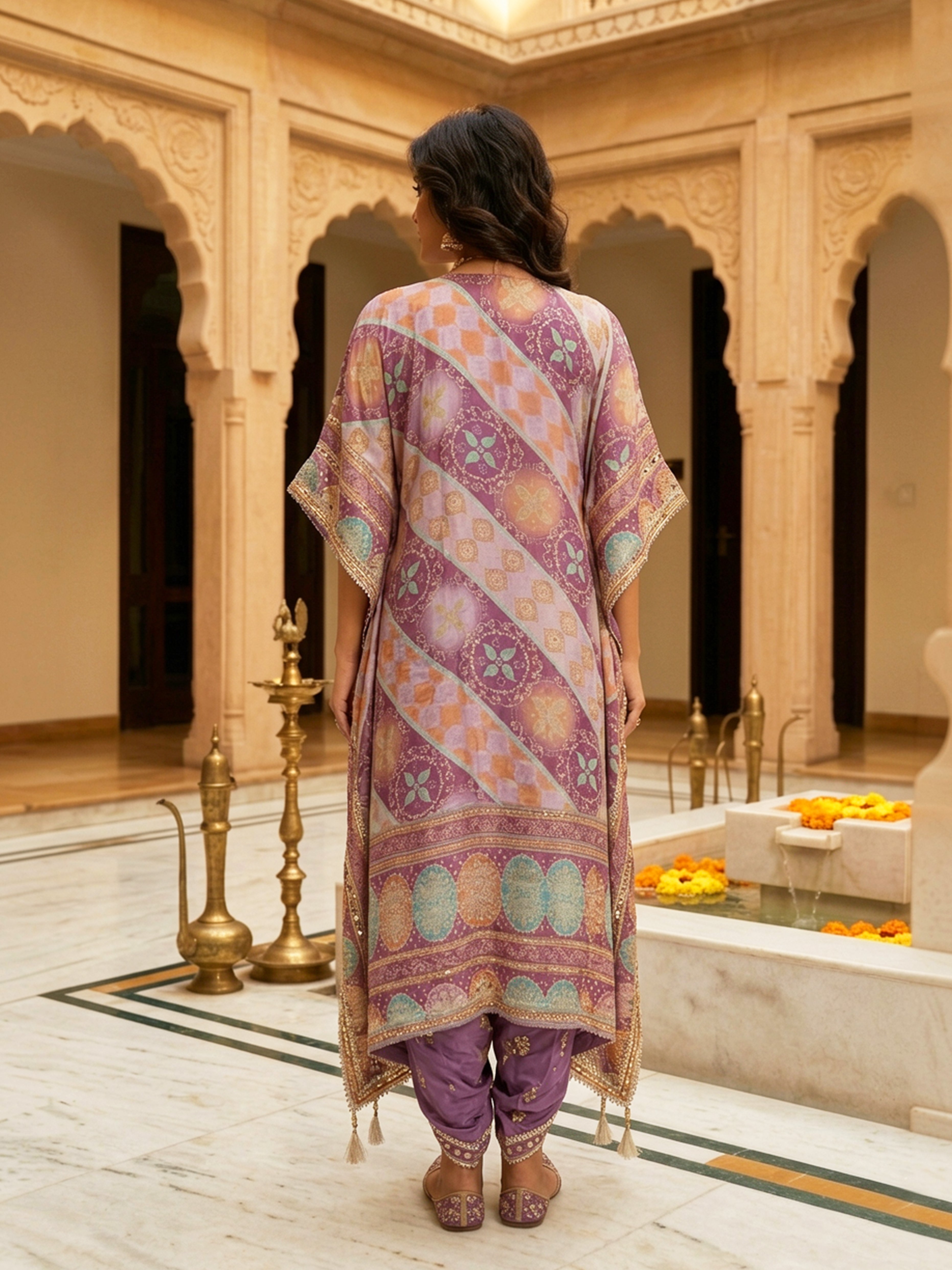 Bandhani Cotton Kaftan With Dhoti Set