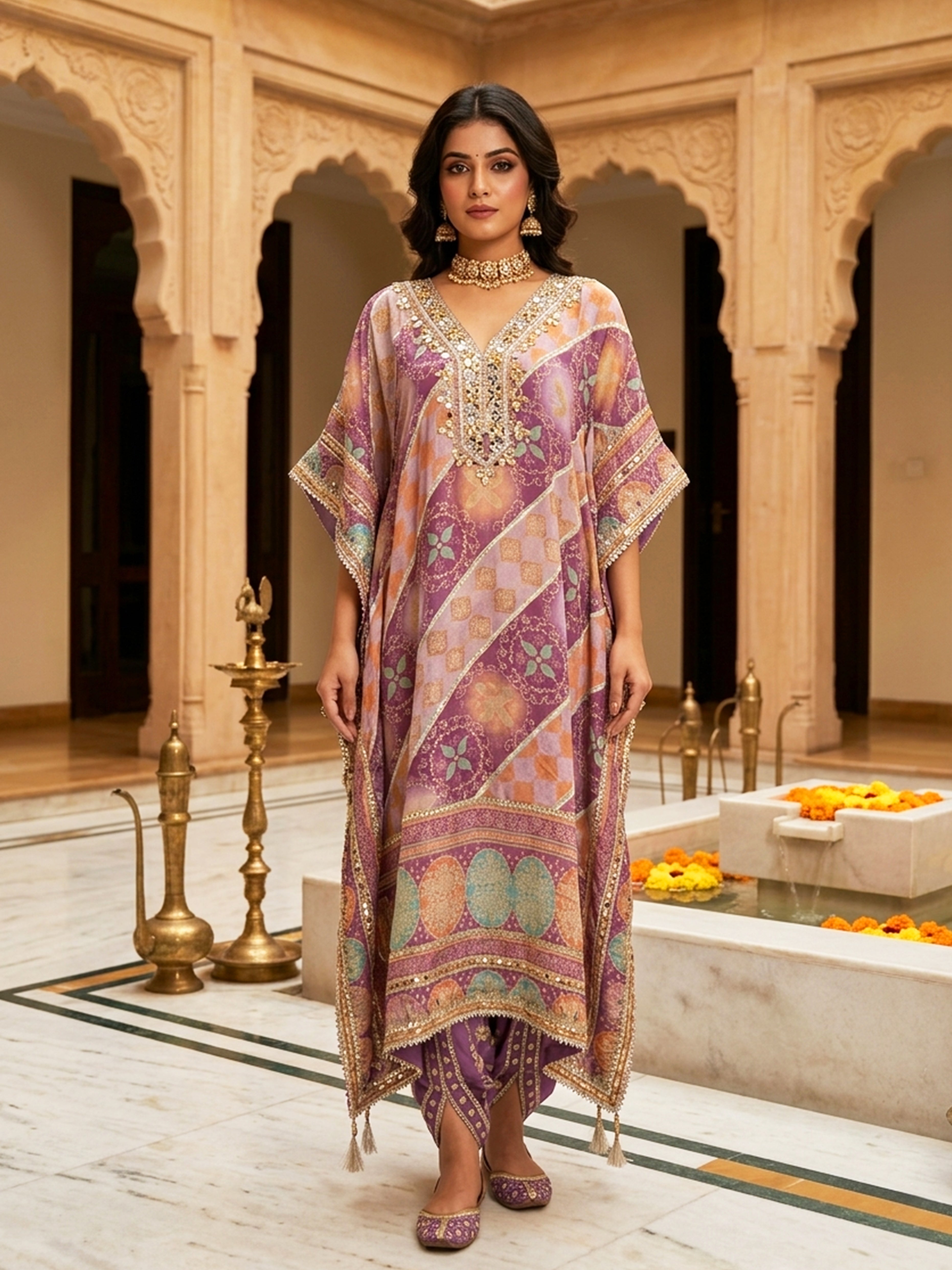 Bandhani Cotton Kaftan With Dhoti Set