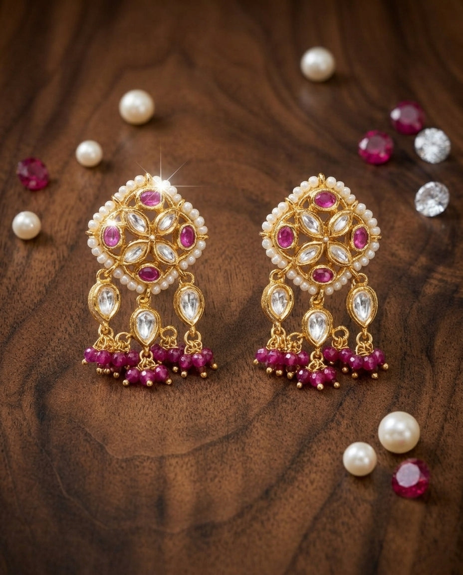 Festive Necklace with Kundan and Pink-White Beads