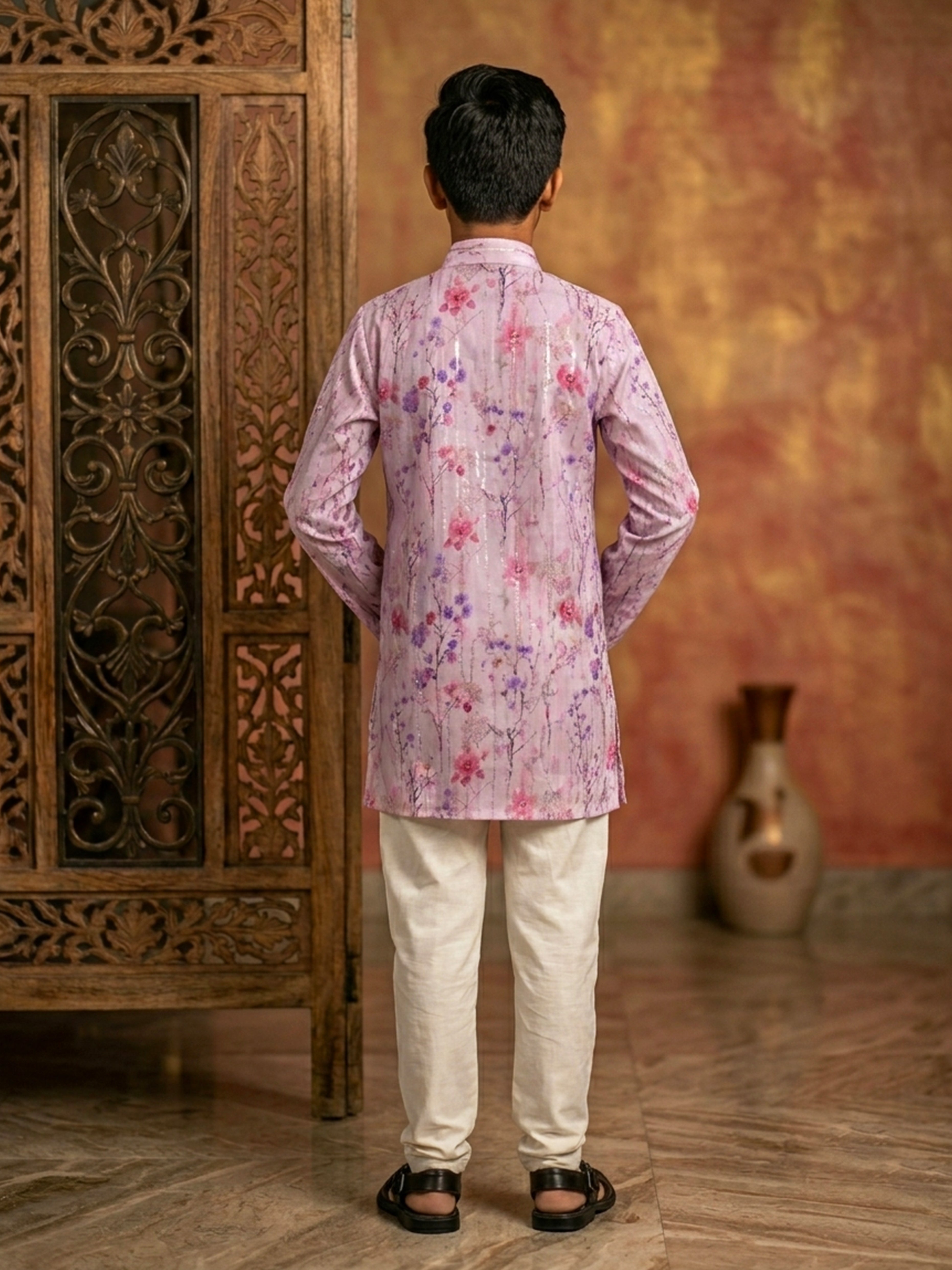 Floral Sequins Embroidered Cotton Kurta Pajama