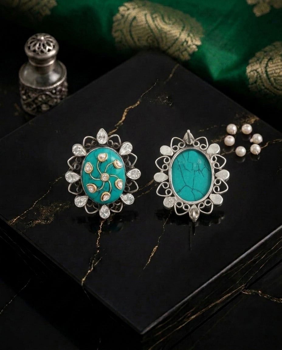 Turquoise-Studded Silver Earrings