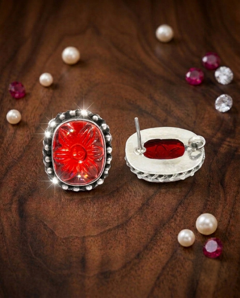 Crafted Garnet Touch Studs