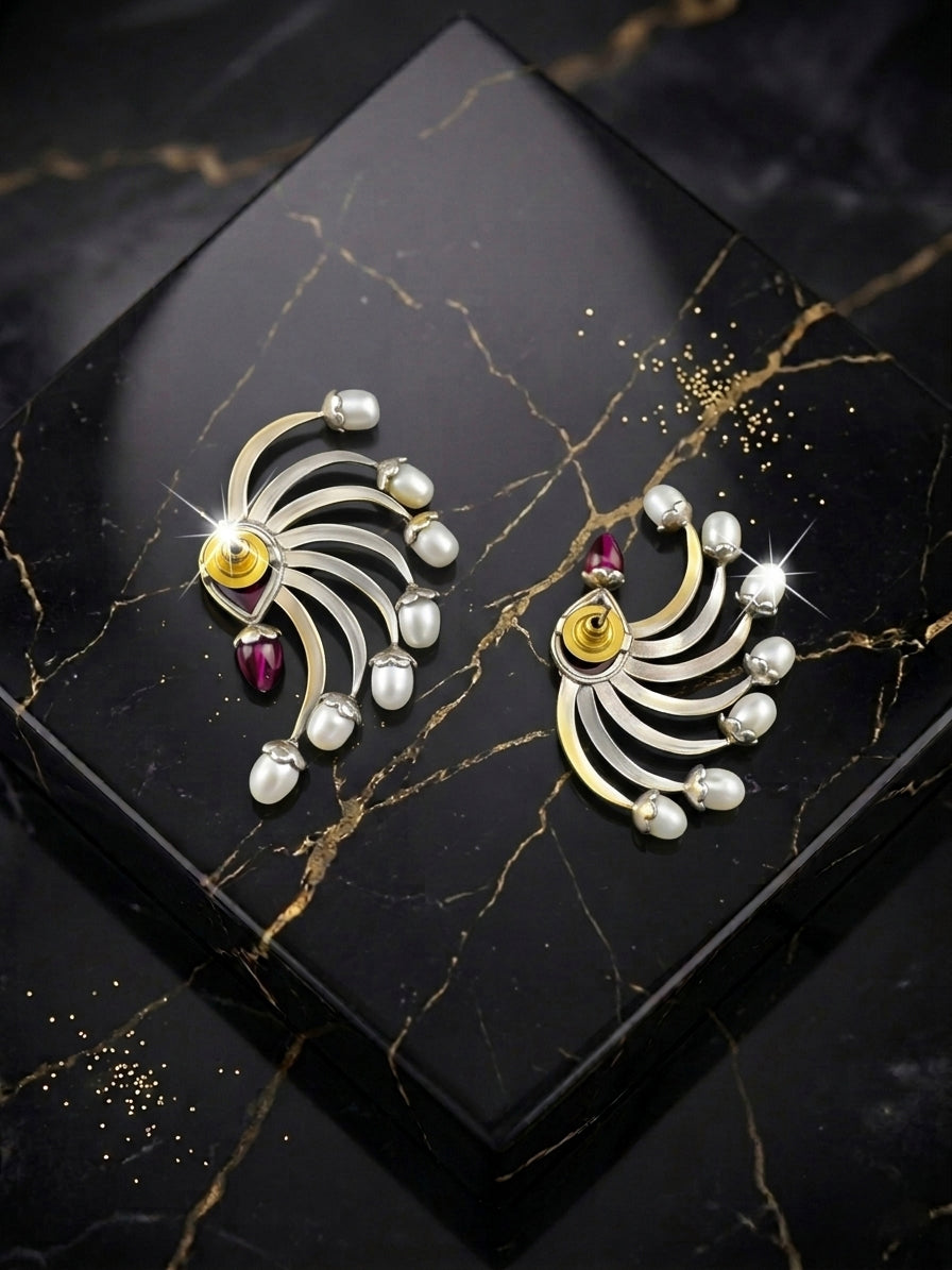 Dancing Ruby Pearl Earrings
