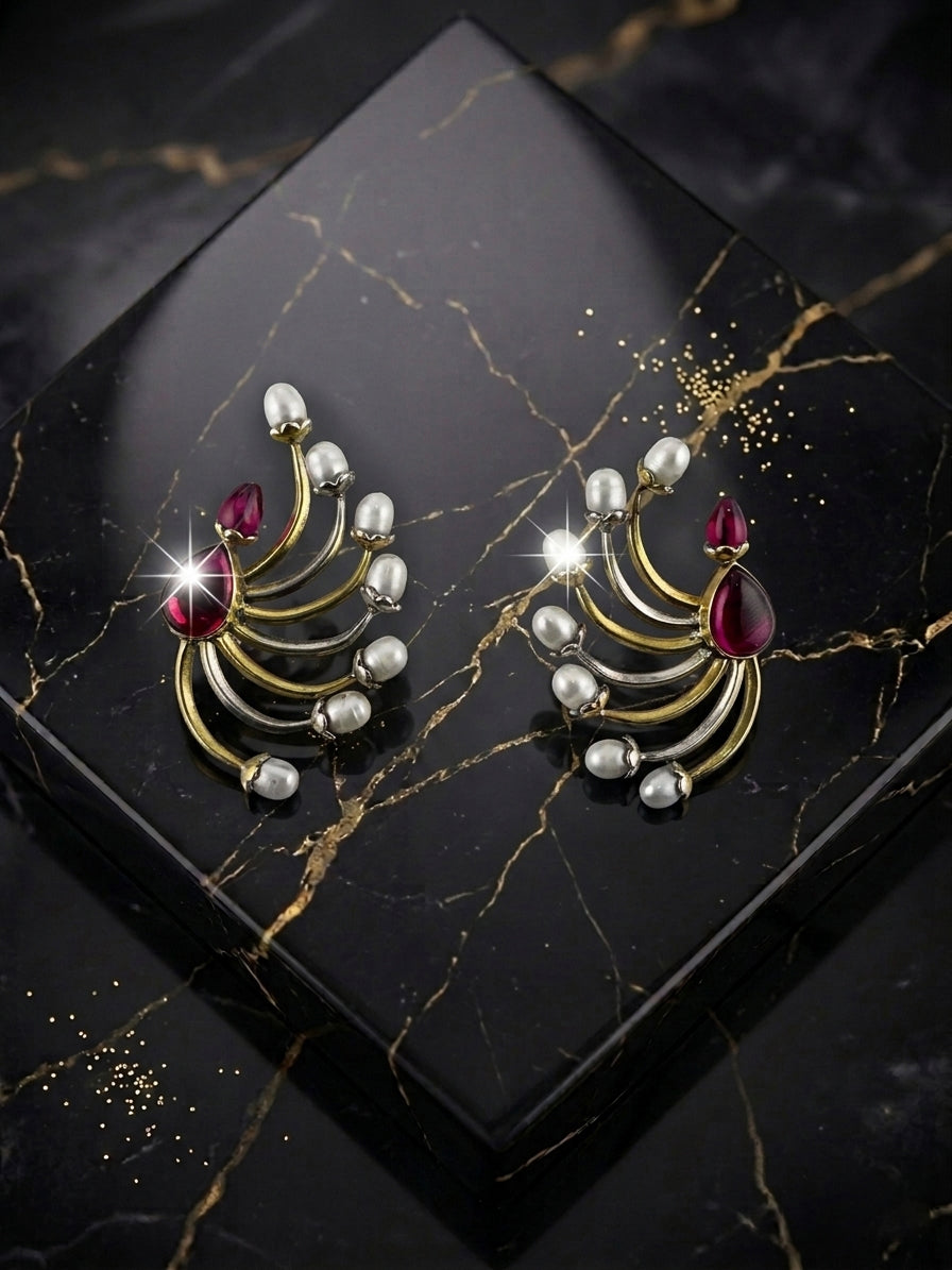 Dancing Ruby Pearl Earrings