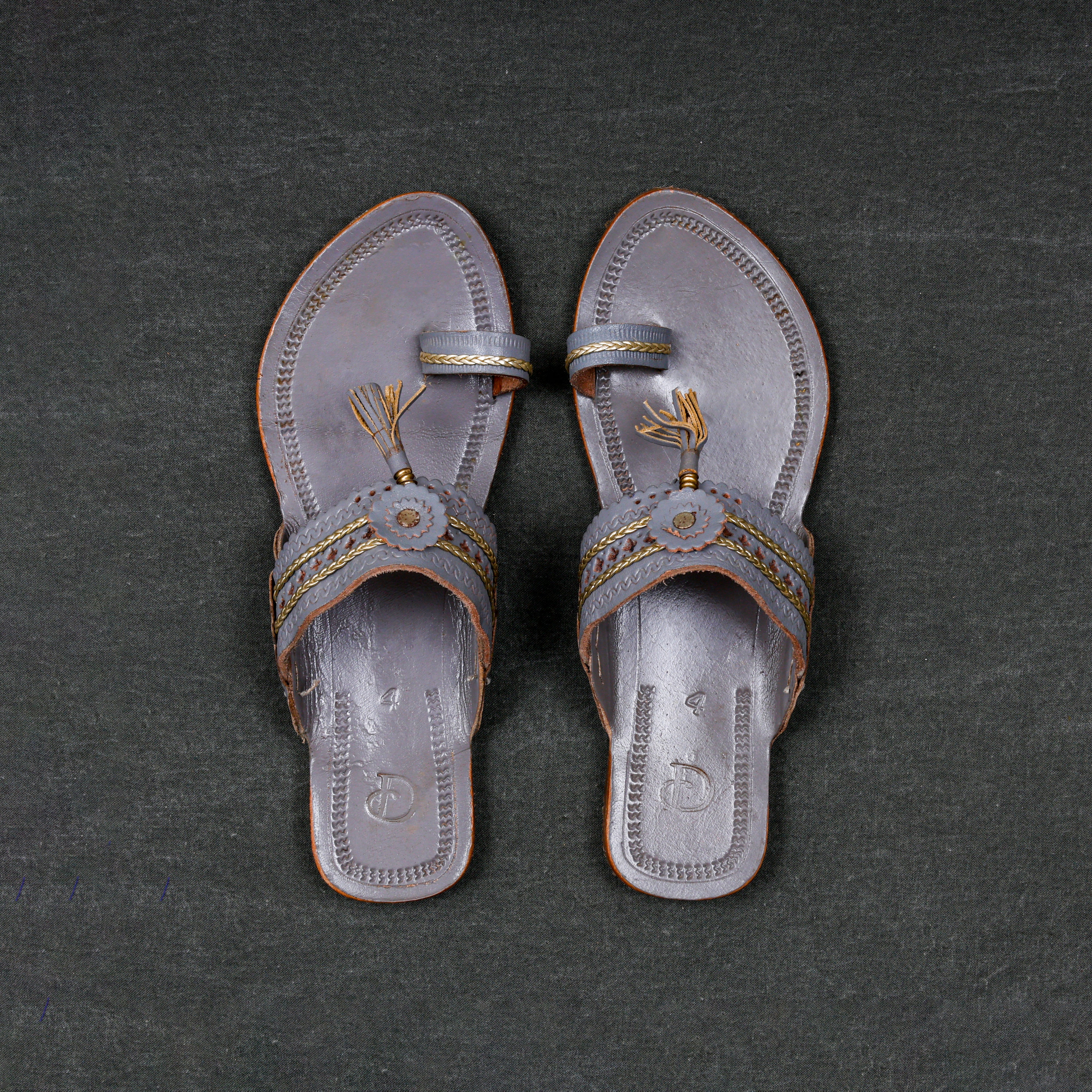 Patent Leather Grey Ethnic Flats