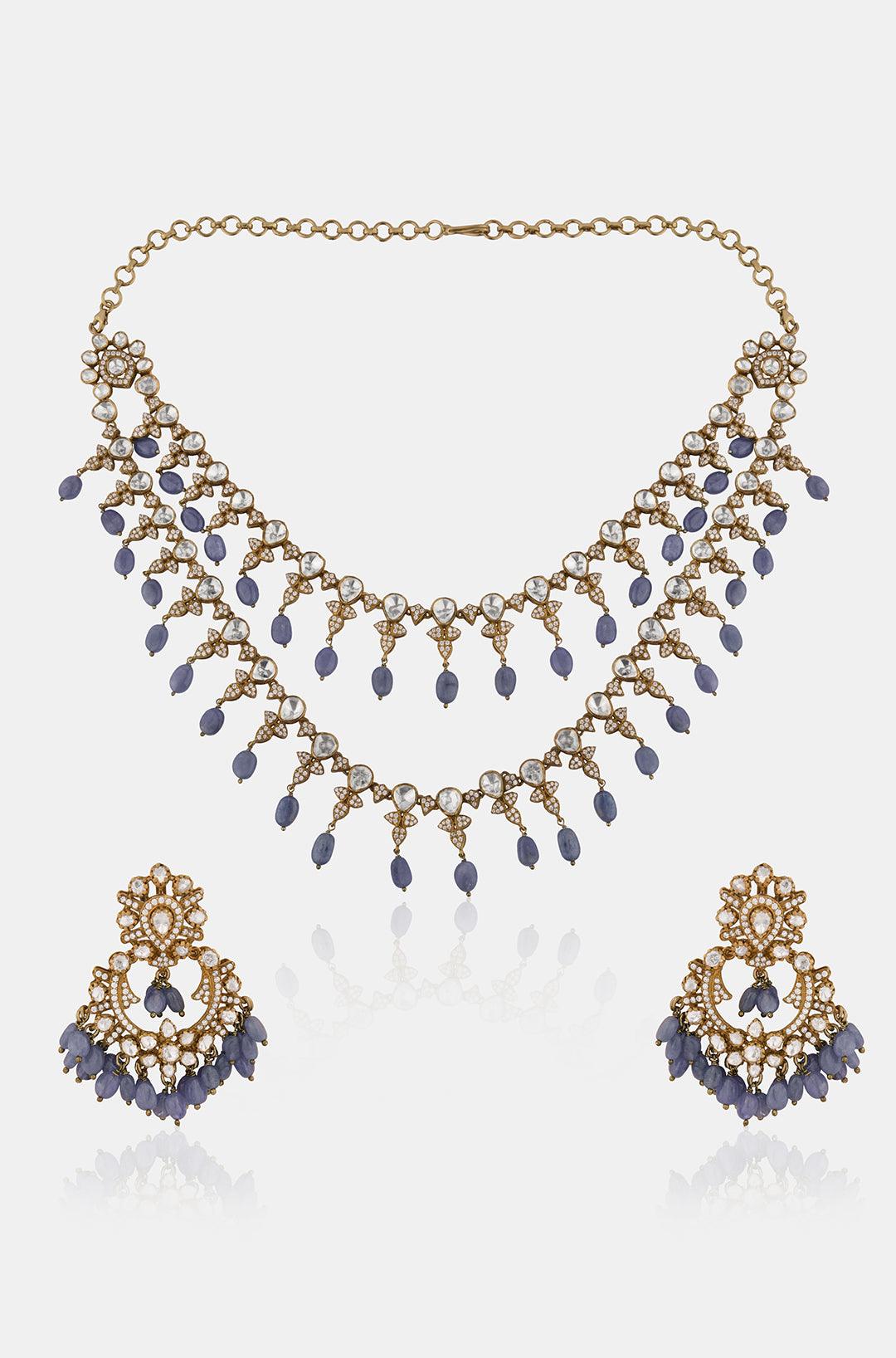 Tanzanite Treasure Beaded Victorian Necklace Set - Dyulokha