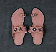Peach Rexine Open Toe Ethnic Flats