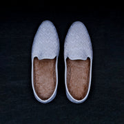 White Textured Almond Fabric Jutti
