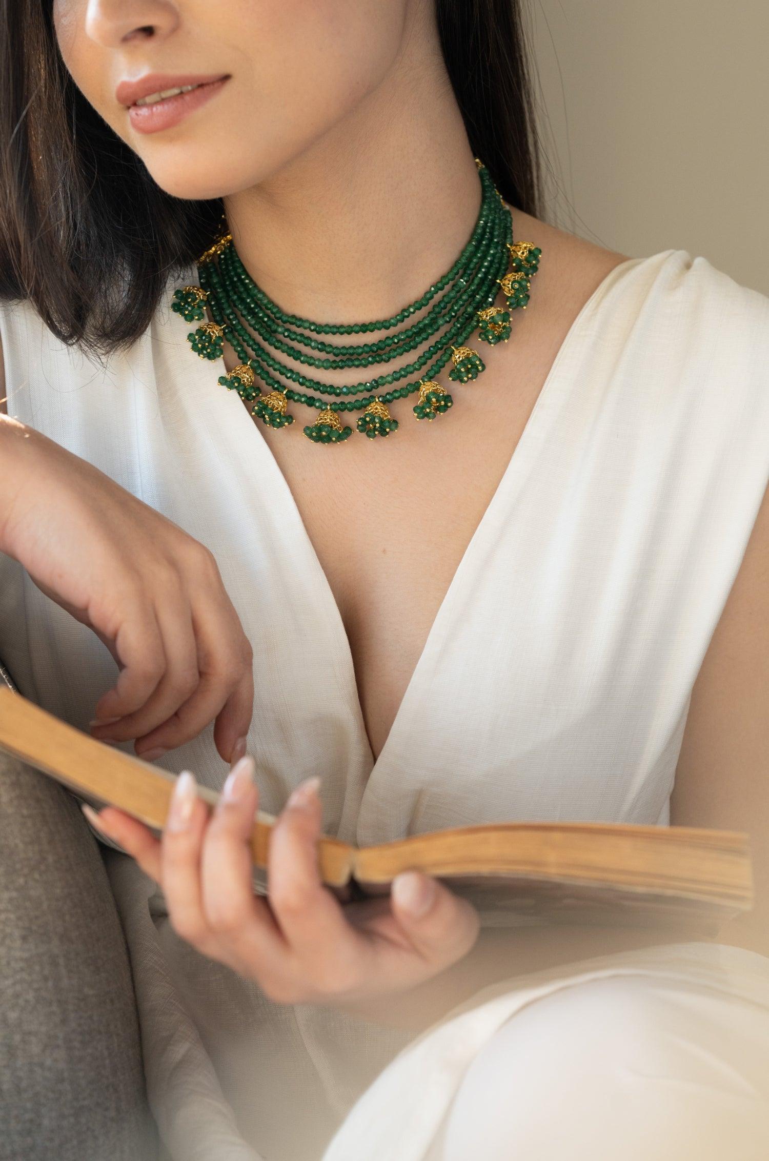 Green Jhumka Delight Necklace - Dyulokha