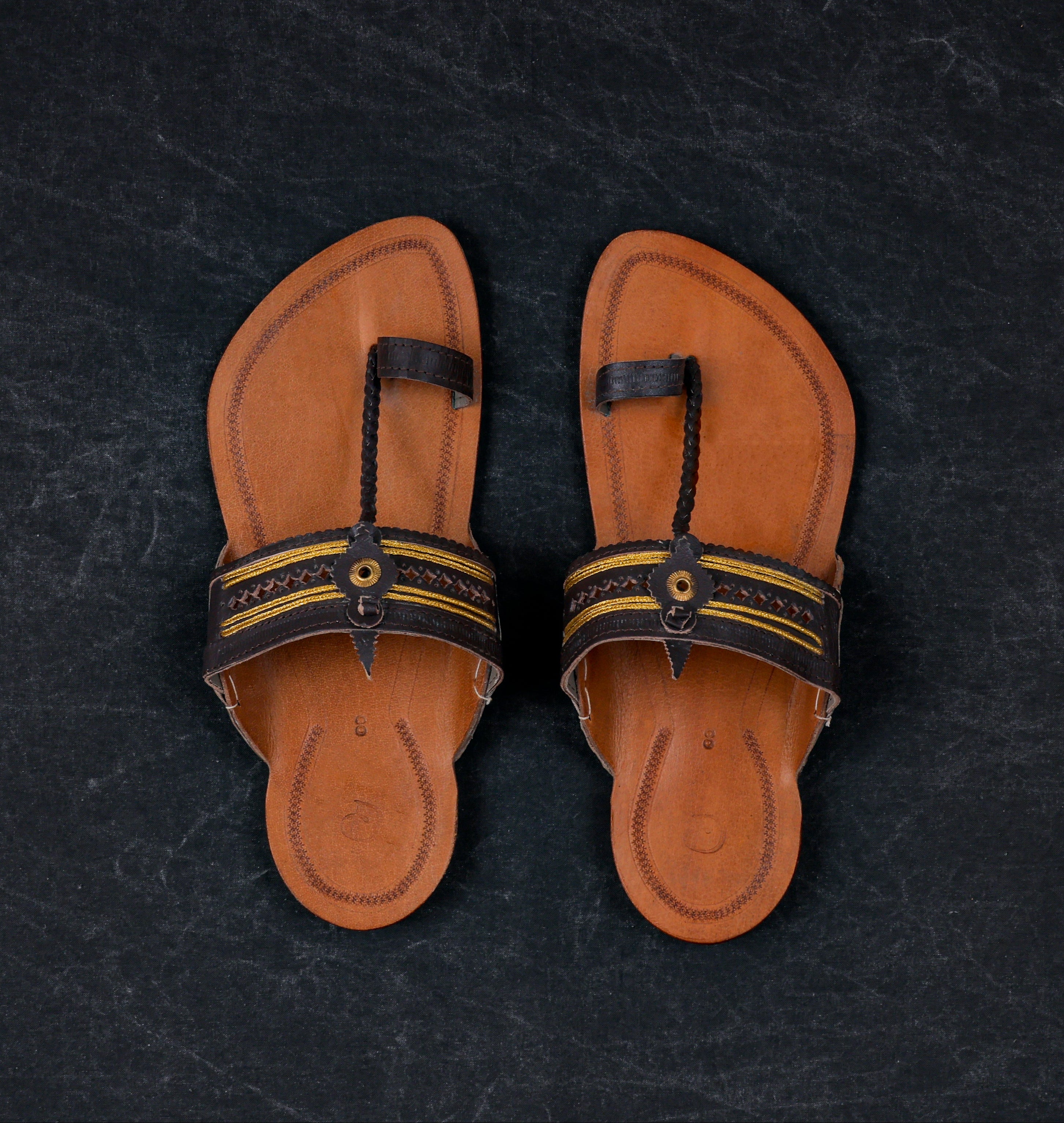 Two Tone Tan Traditional Kolhapuri Sandals