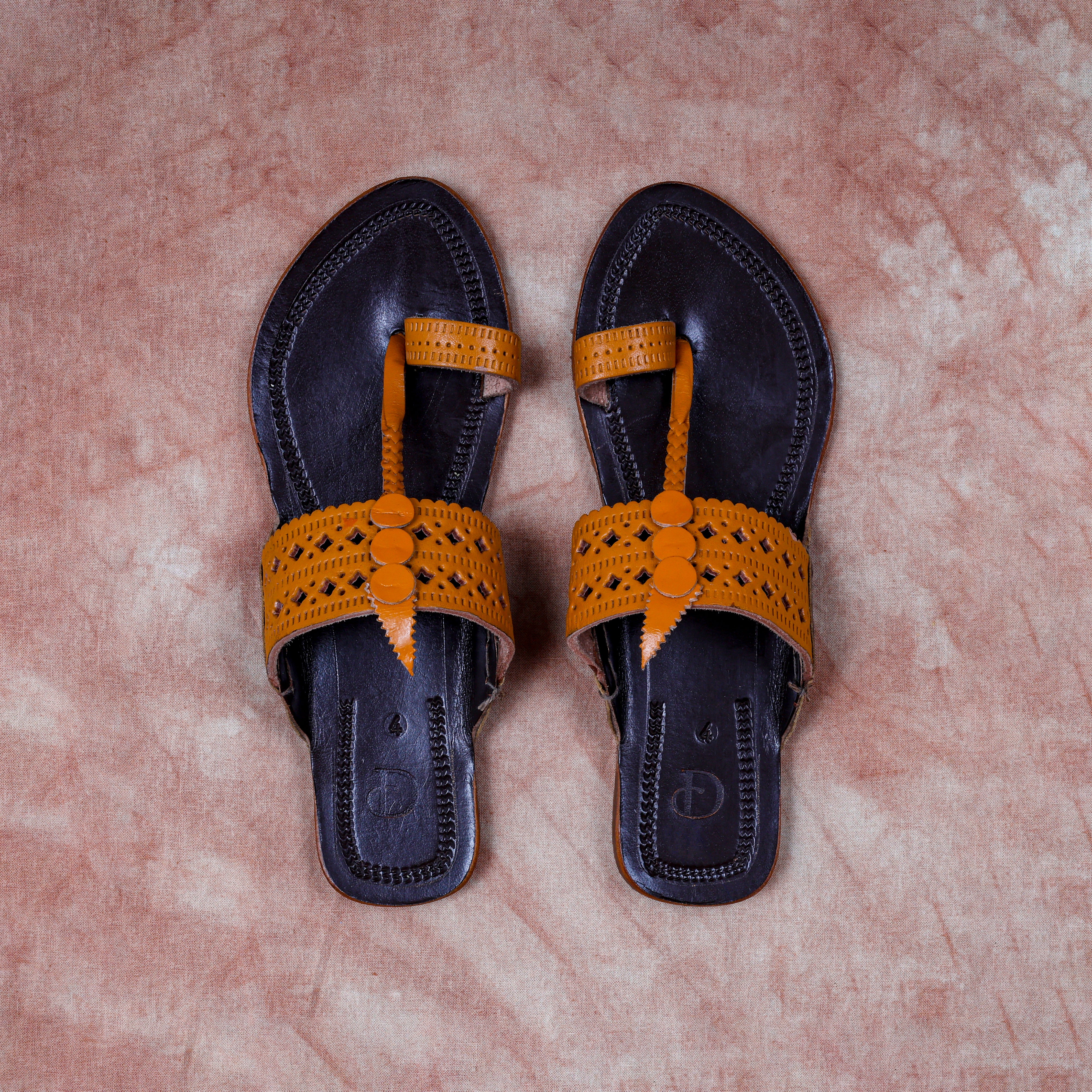 Two Tone Dark Brown Leather Ethnic Flats