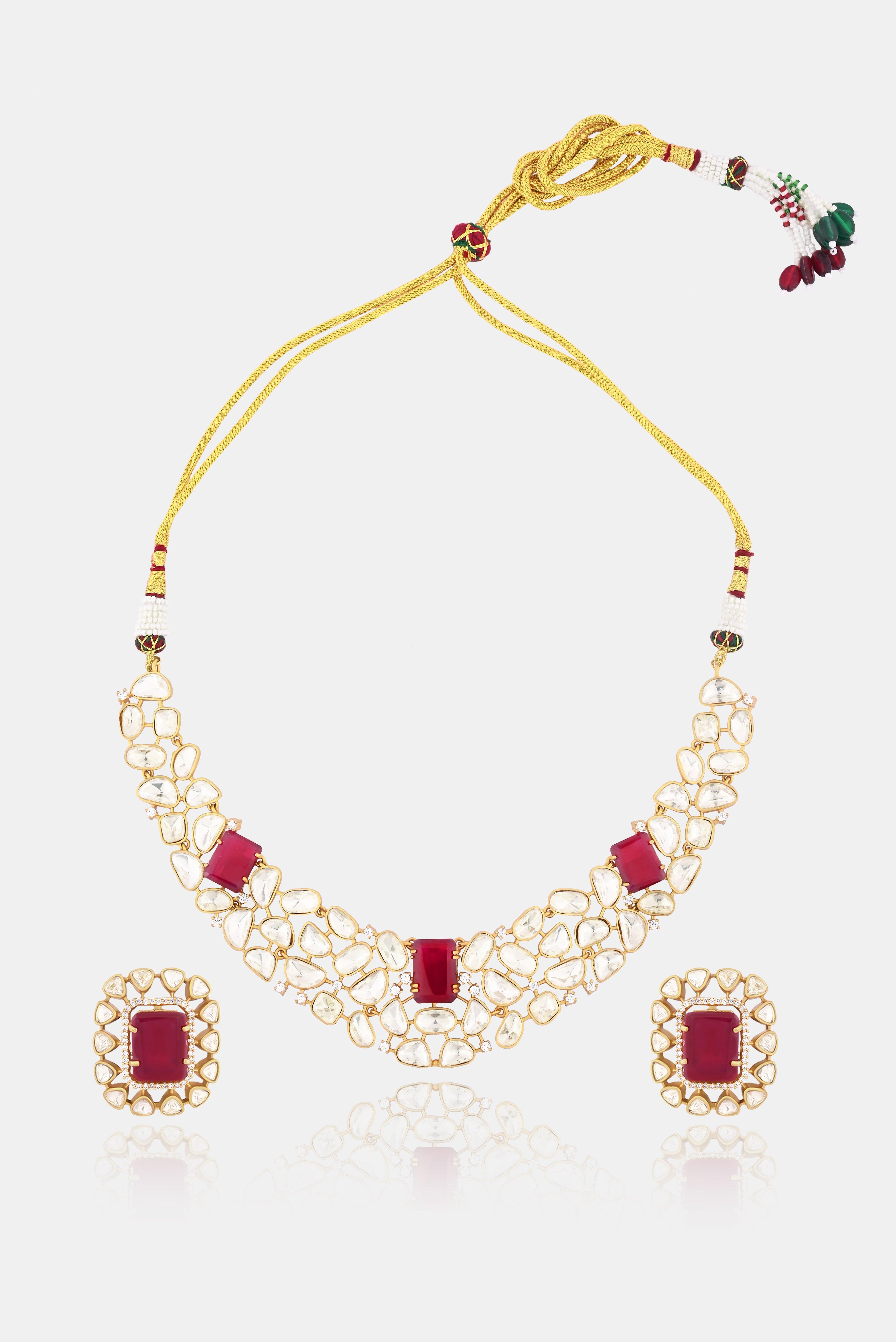 Radiant Ruby Kundan Necklace Set - Dyulokha