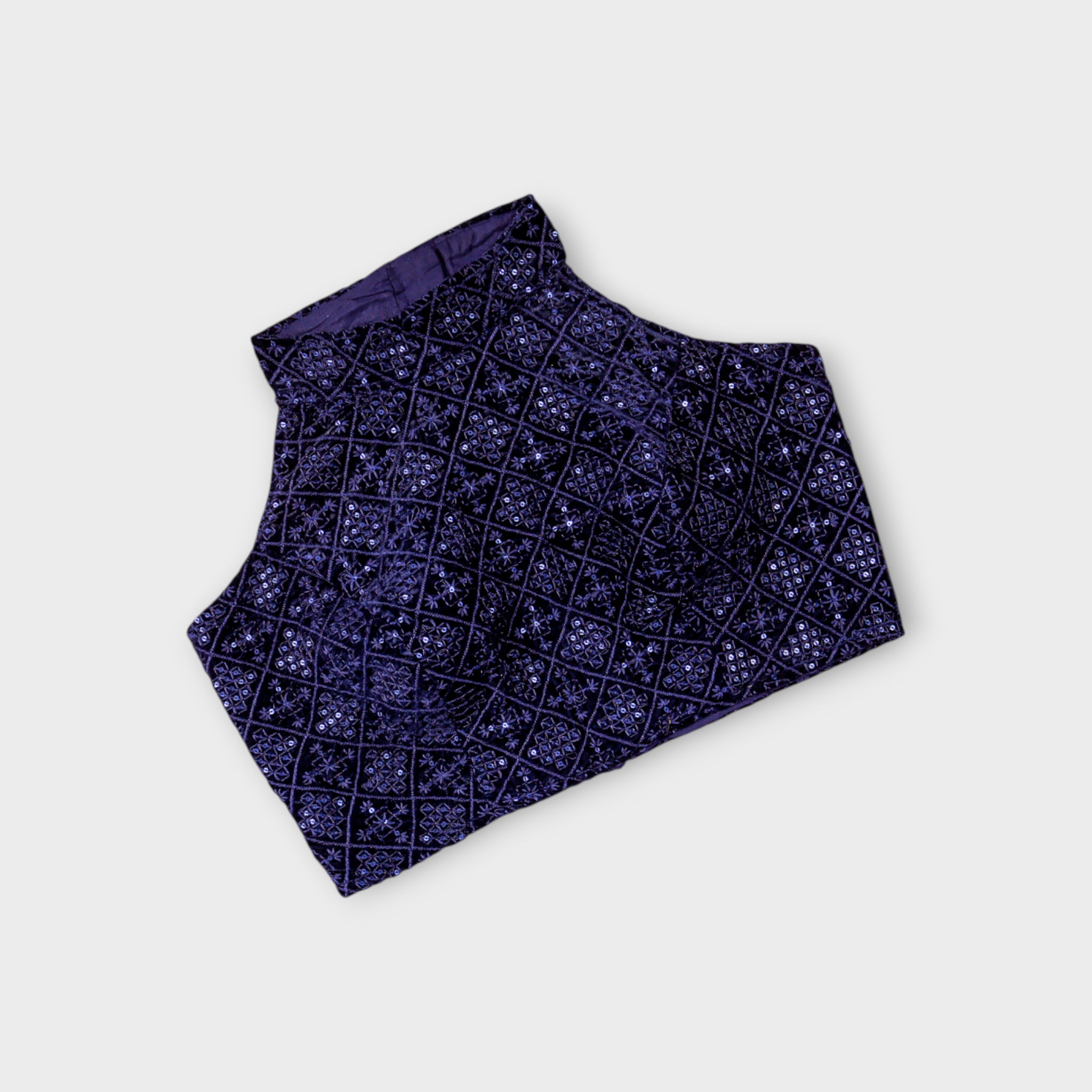 Velvet Jewel Neck Readymade Blouse