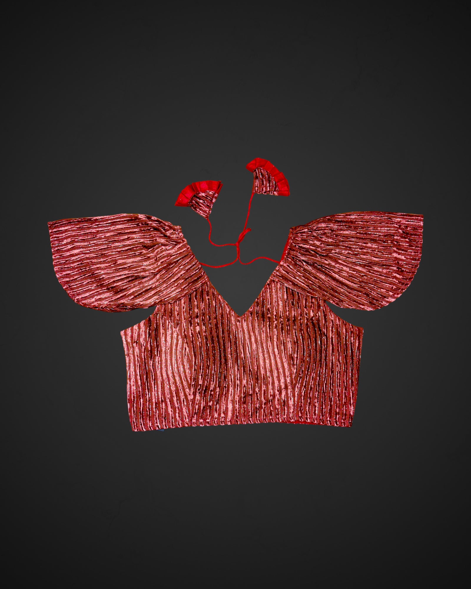 Velvet Ruffle Sleeve V Neck Readymade Blouse