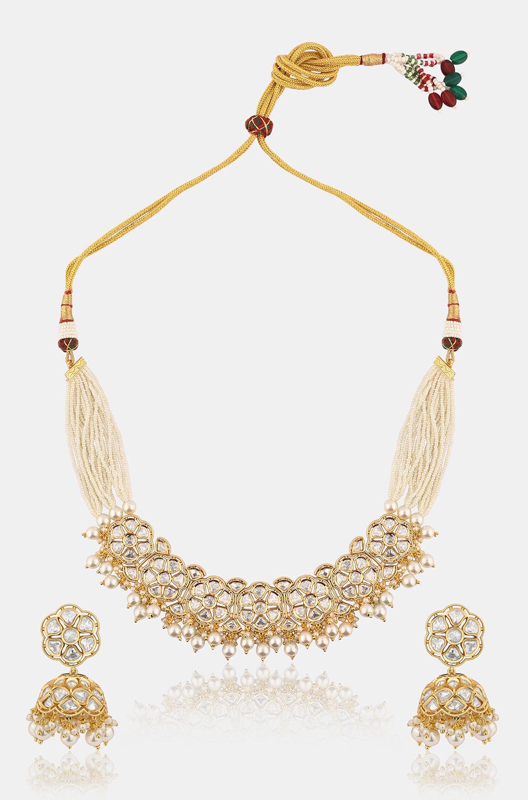 Kundan Jhumka Necklace Set - Dyulokha