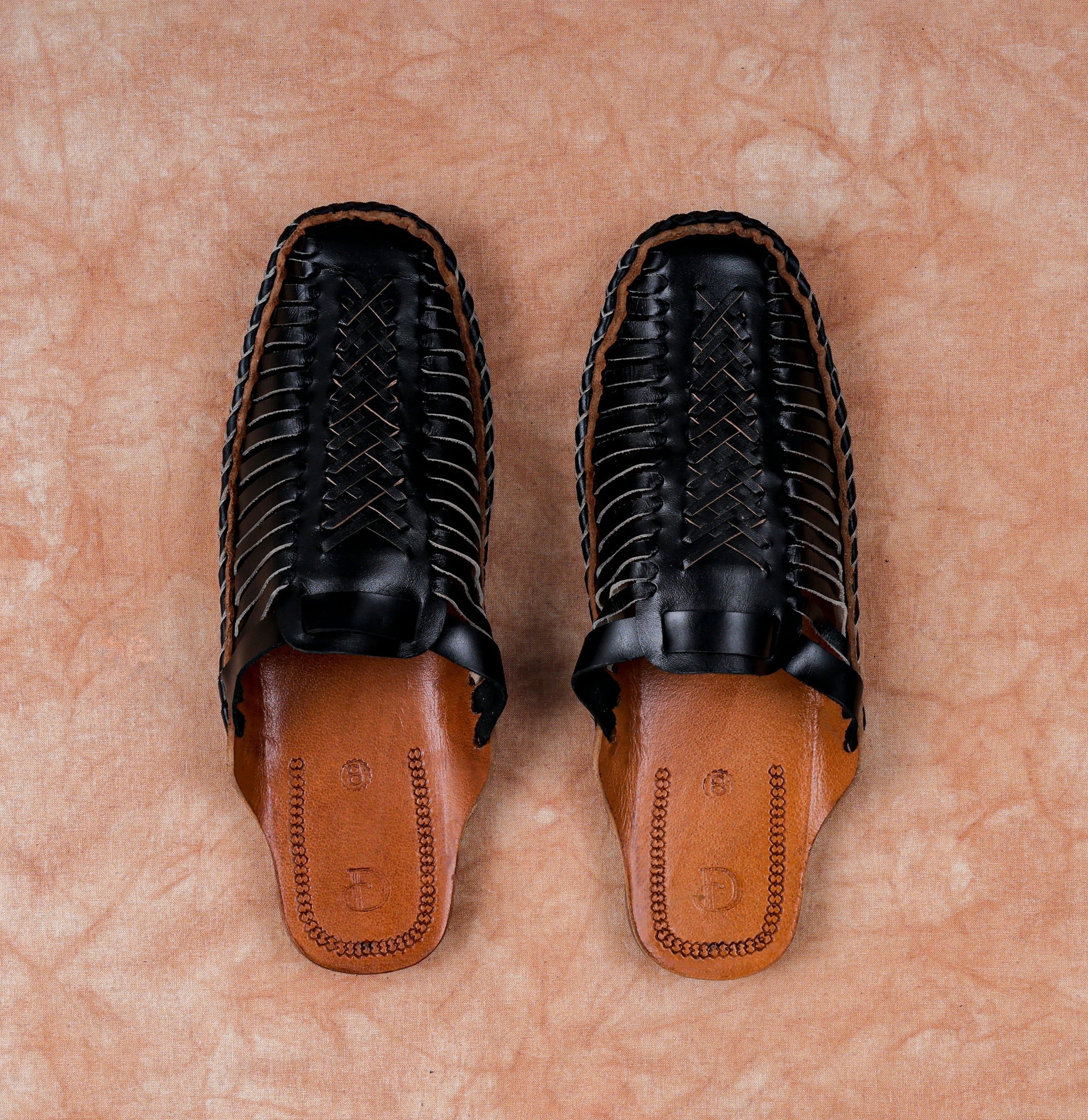Black Handcrafted Leather Closed Toe Mules
