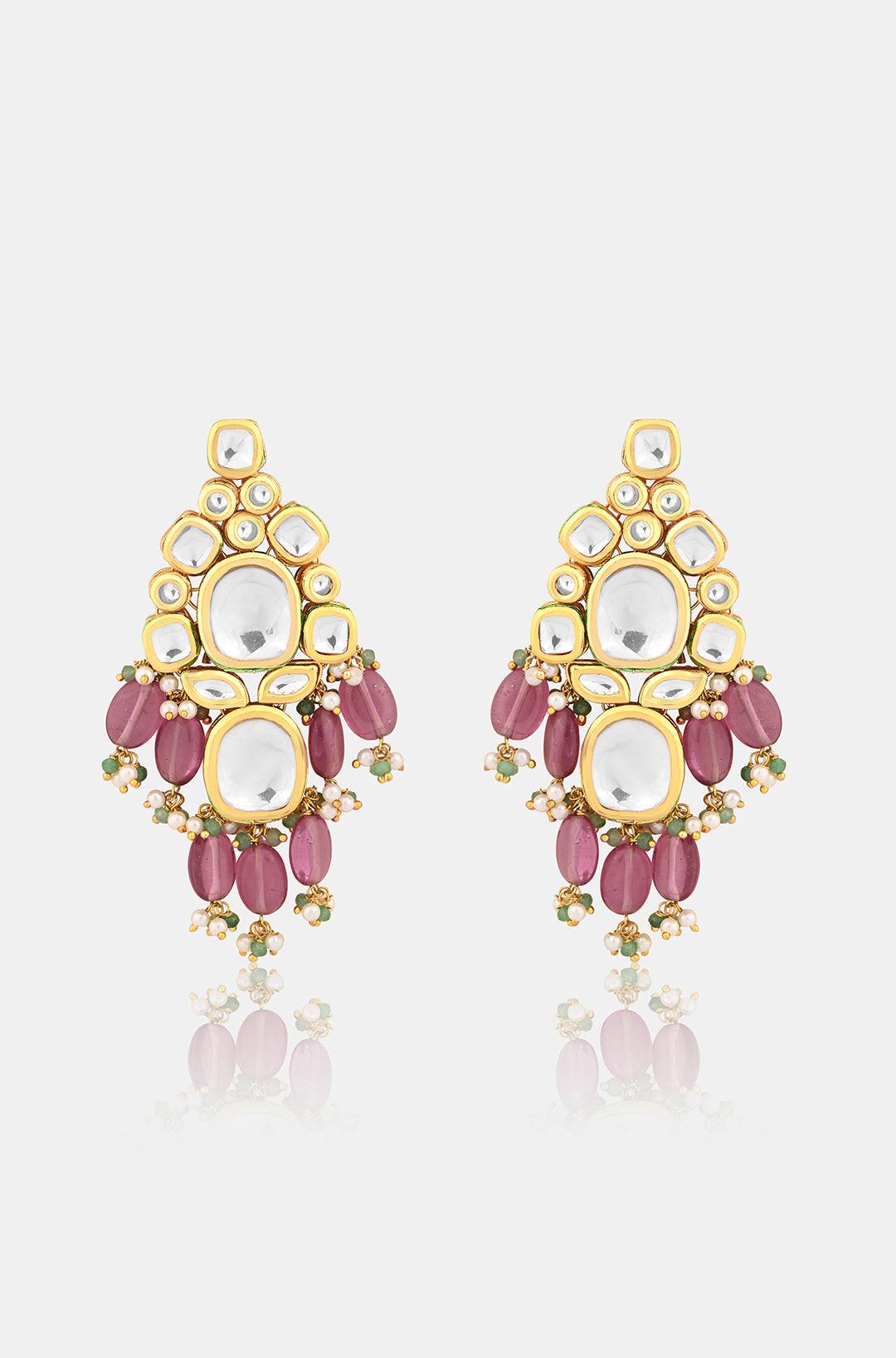 Pink Kundan Sparkle Earrings - Dyulokha