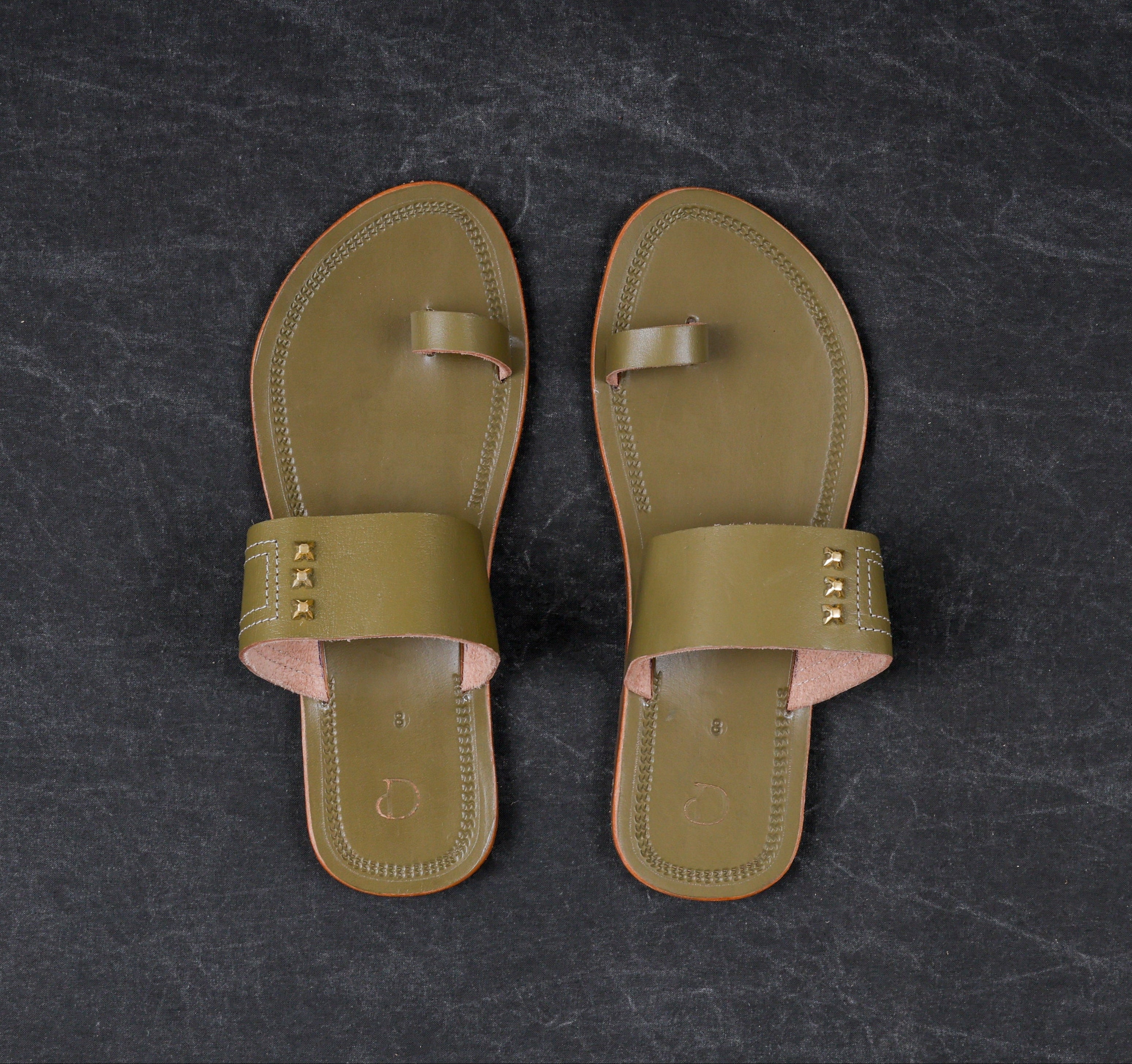 Olive Green Patent Leather Kolhapuri