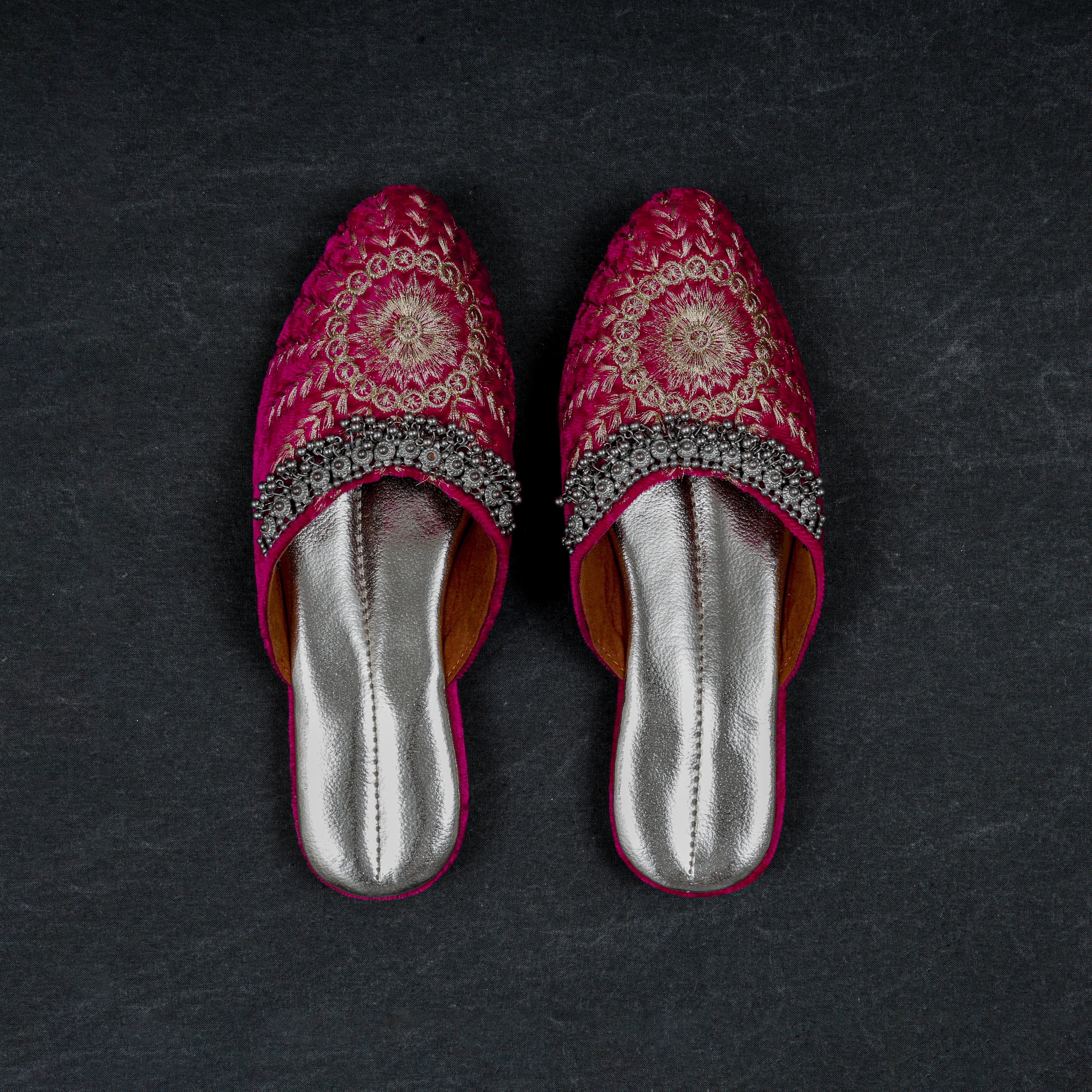 Rose Pink Velvet Two Tone Ethnic Mules