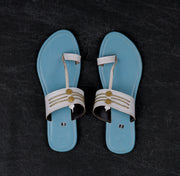 Sky Blue Open Toe Artisan Leather Flats