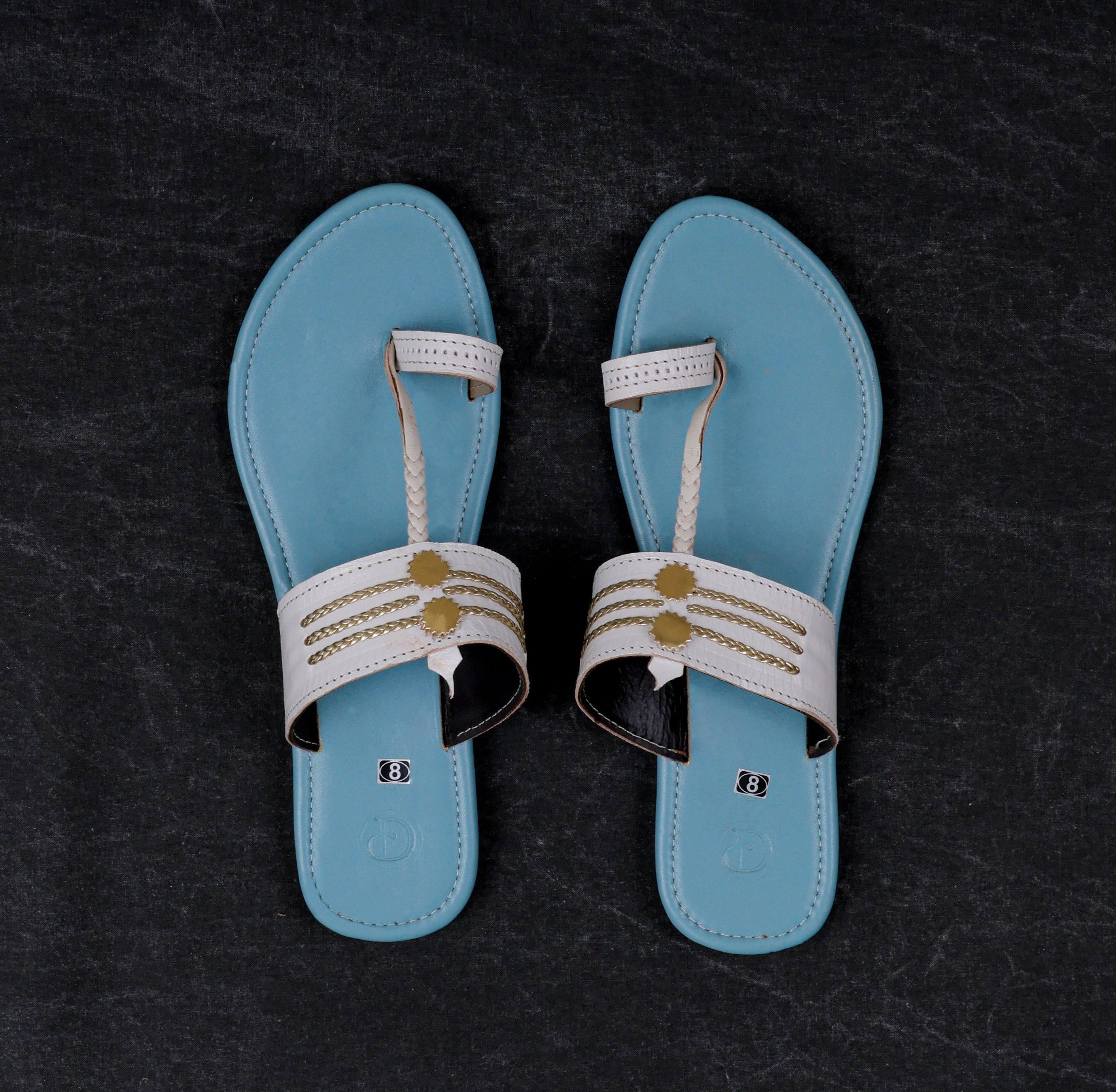 Sky Blue Open Toe Artisan Leather Flats
