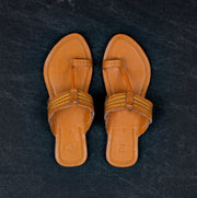Brown Premium Leather Open Toe Ethnic Flats