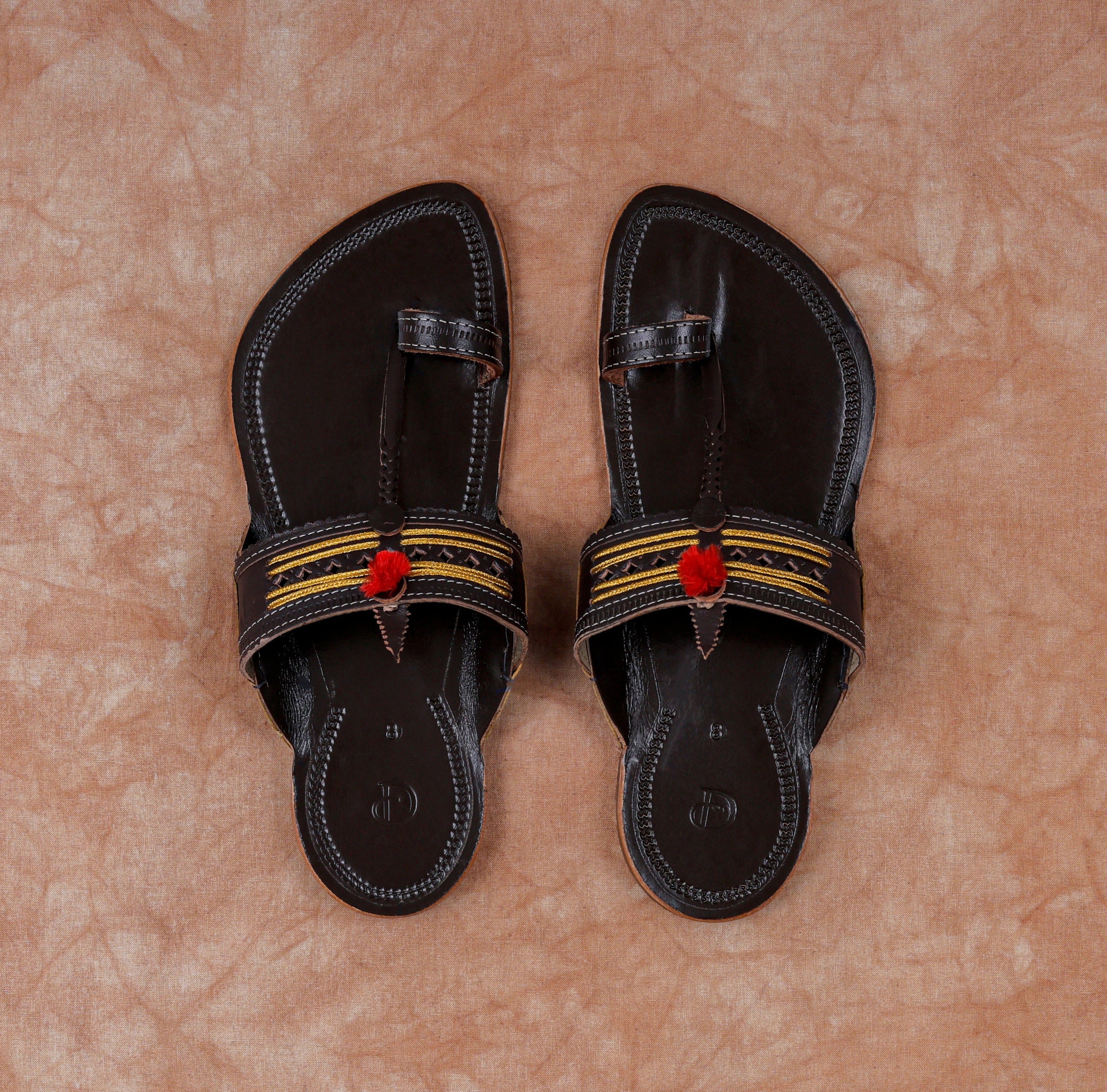 Glossy Dark Brown Leather Kolhapuri Sandals