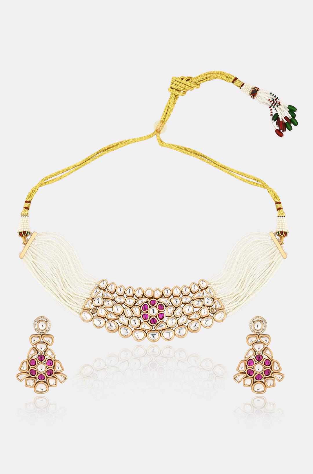 Pearl Blossom Kundan Choker Set - Dyulokha