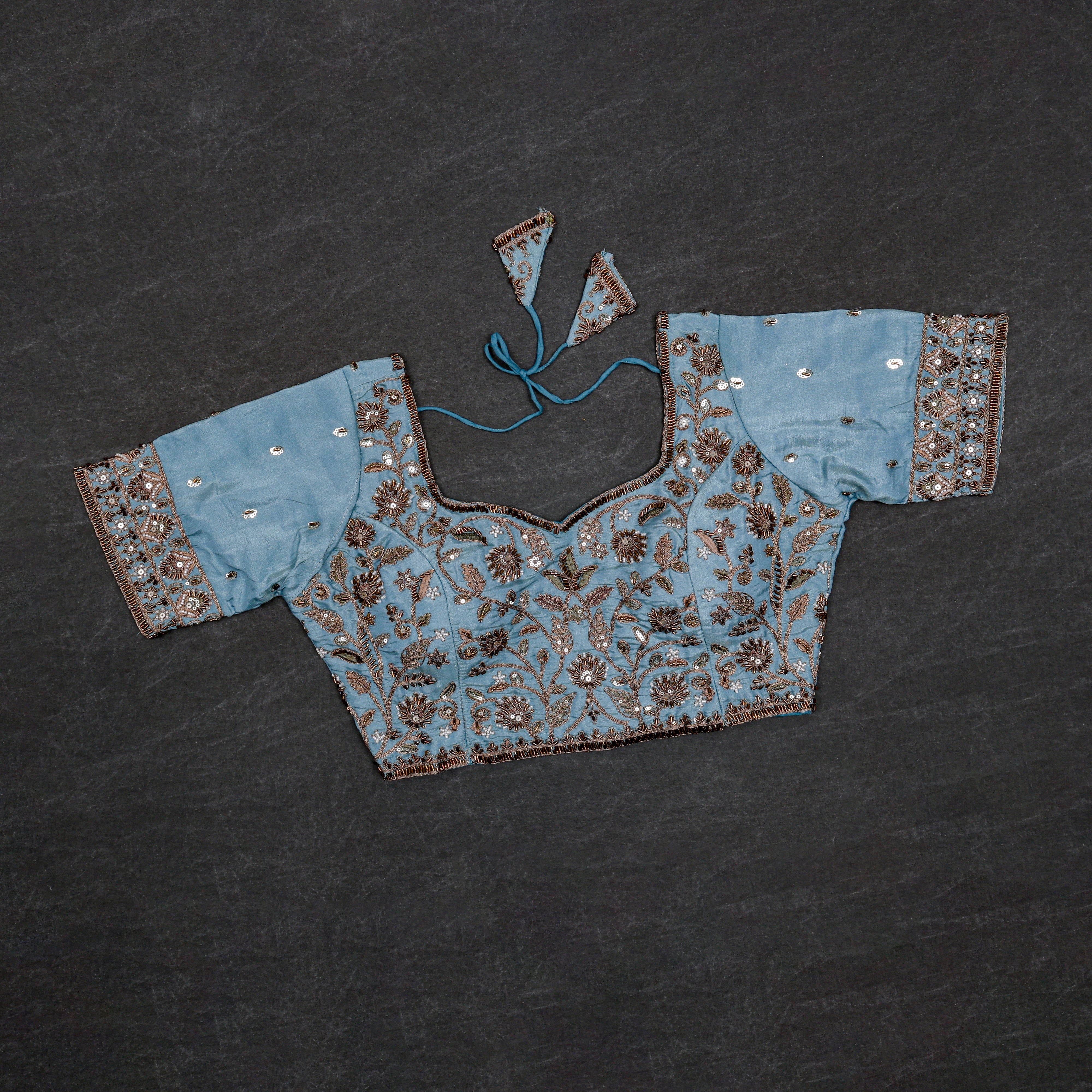 Chic Cosmos Silk Blouse with Notched Neck