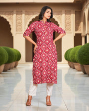Maroon Cotton Geometric Floral Kurta