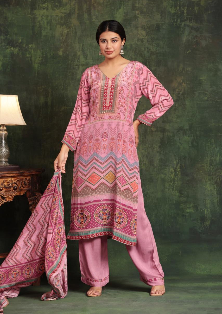 Sequined Cotton Kurta Set With Printed Dupatta
