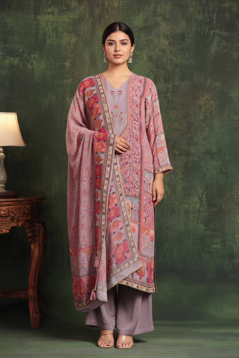 Sequined Cotton Kurta Set With Printed Dupatta