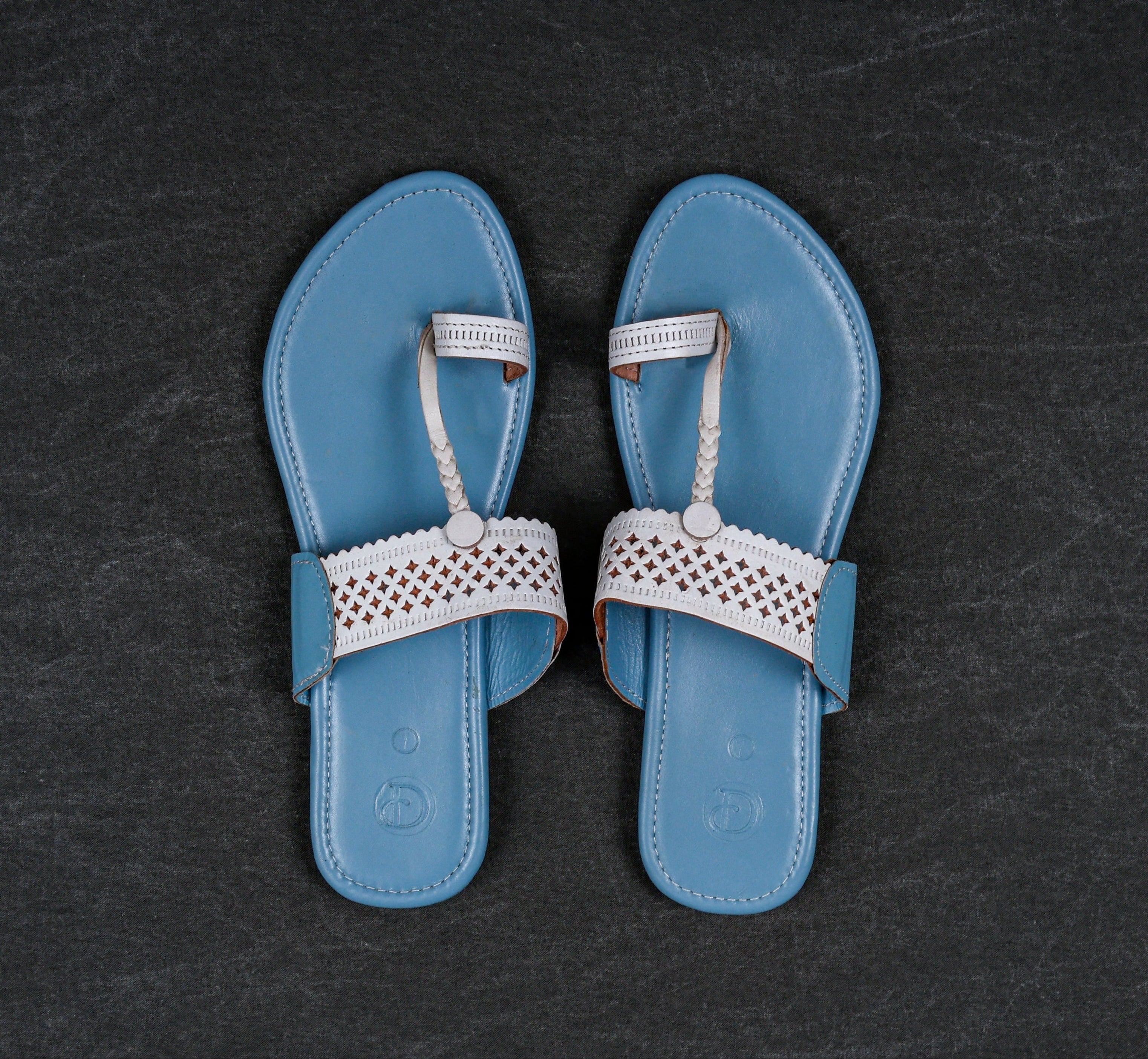 Two Tone Sky Blue Kolhapuri Chappal