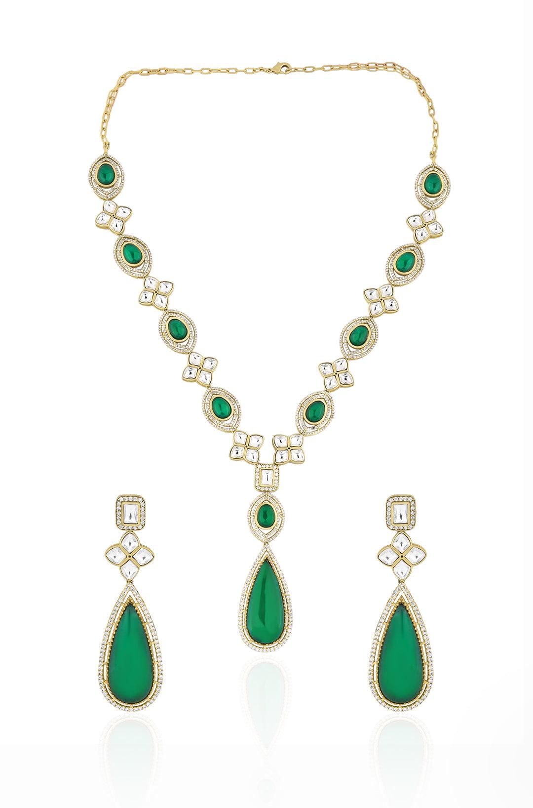 Victorian Mint CZ Polki Necklace Set - Dyulokha