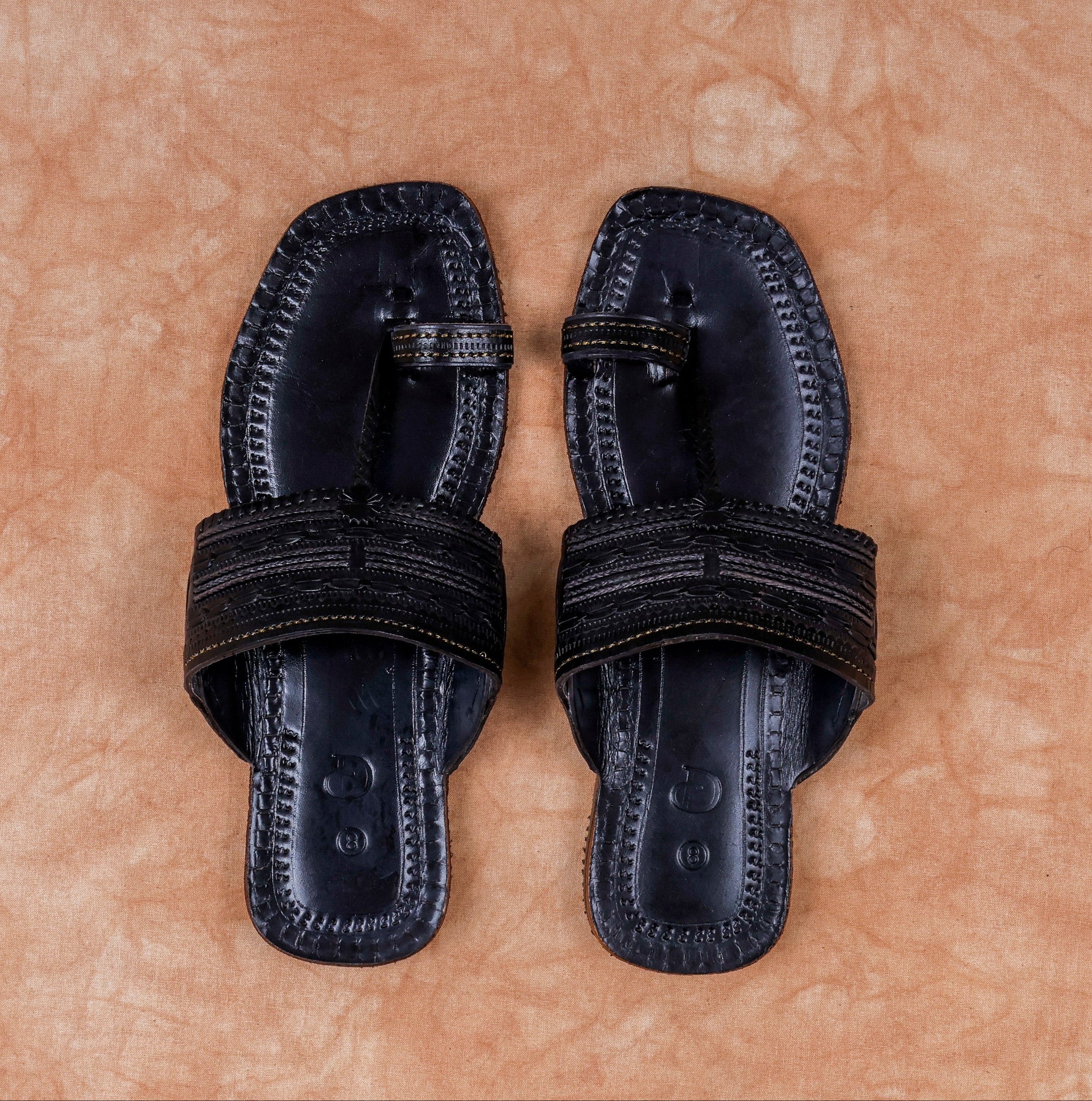 Handcrafted Black Patent Kolhapuri Sandals